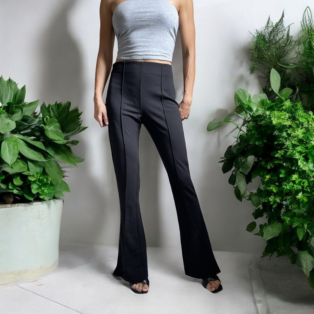 Women's Black Dressy Work Office Stretchy Slim high waisted flared pants