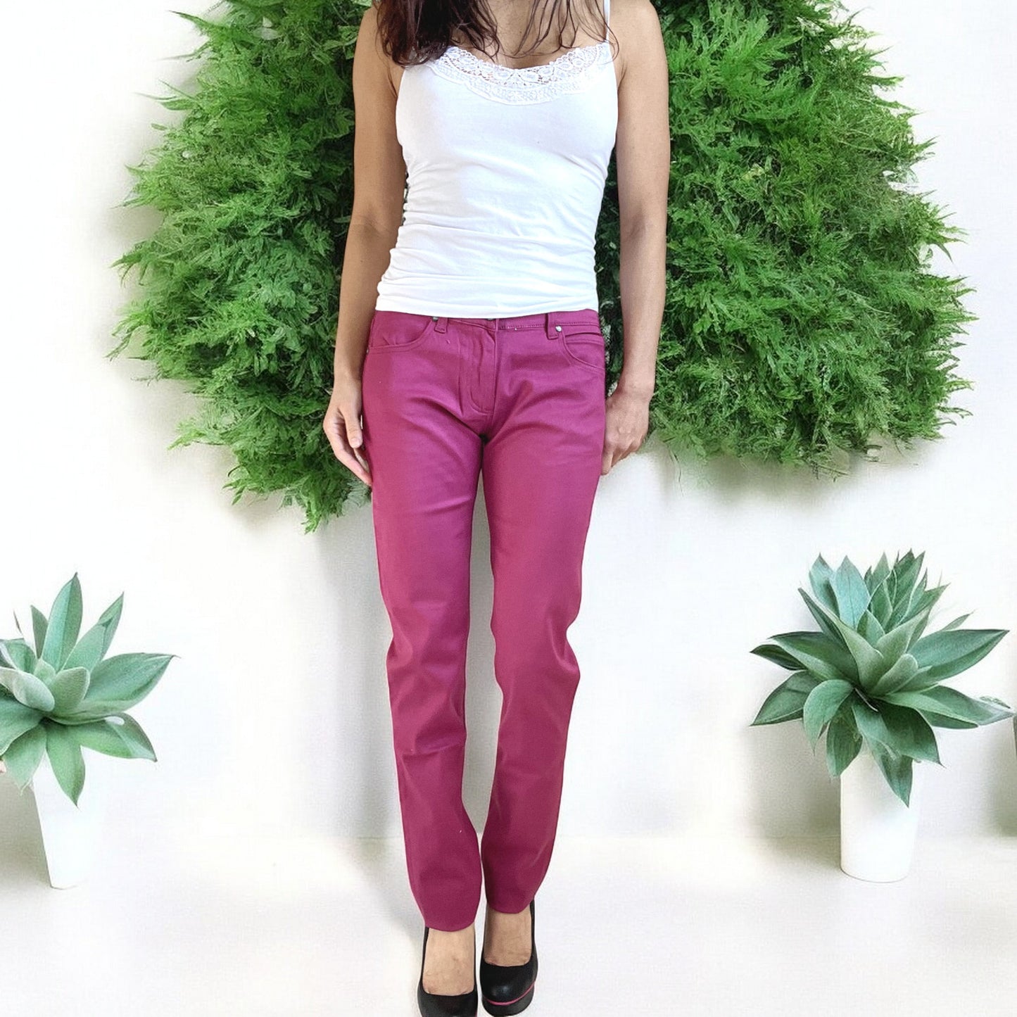 Jawbreaker Punk Rock Skinny Jeans Low Rise Burgundy Denim Pants 5-Pocket Style