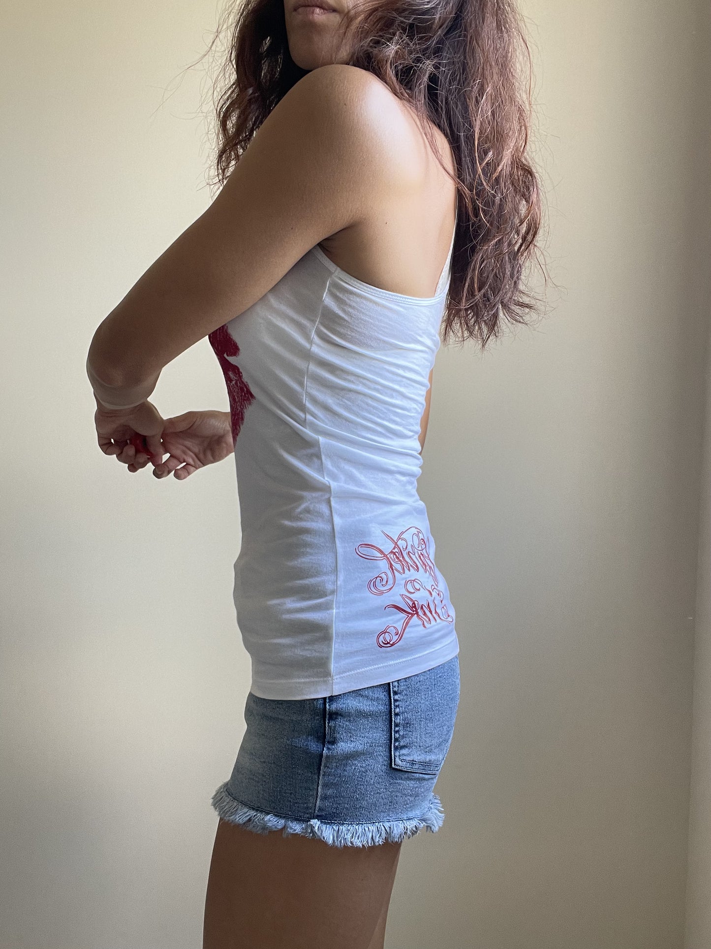 Rock Love Kiss Me Red Lips and Skull White Racerback Tank Top - Skelapparel