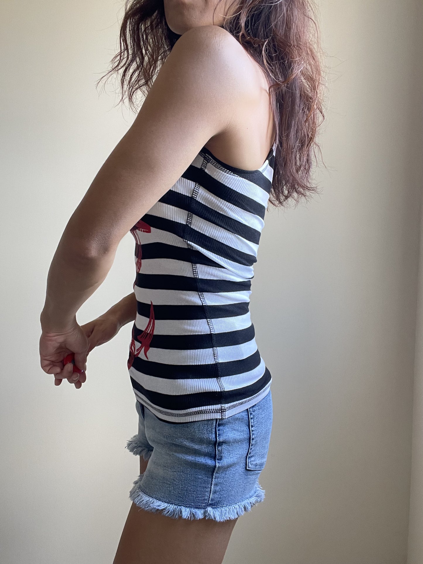 Nautical Pinup Striped Rib Tank Top with Anchor Logo - Skelapparel