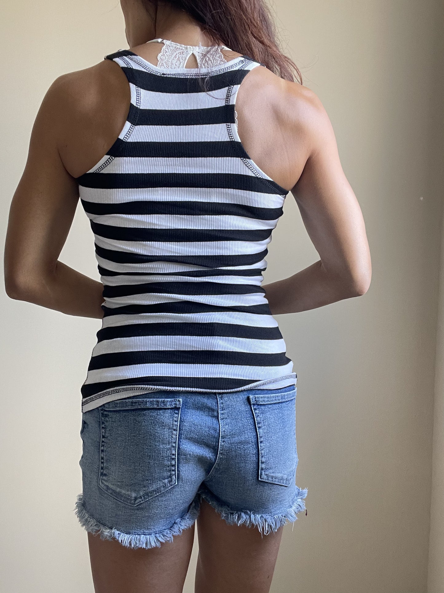 Nautical Pinup Striped Rib Tank Top with Anchor Logo - Skelapparel