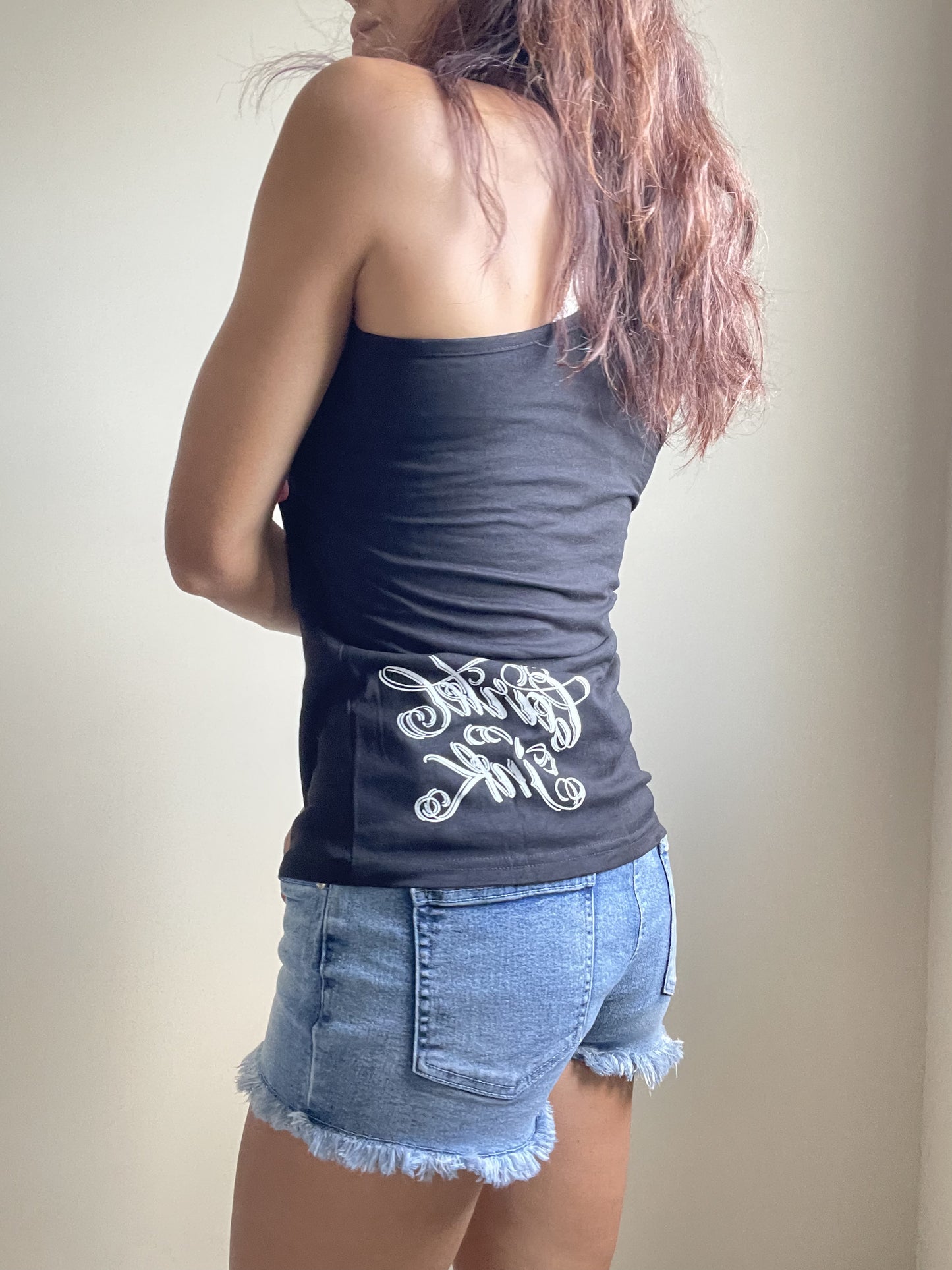 USA Flag Kiss Lips and Skull Black Racerback Tank Top
