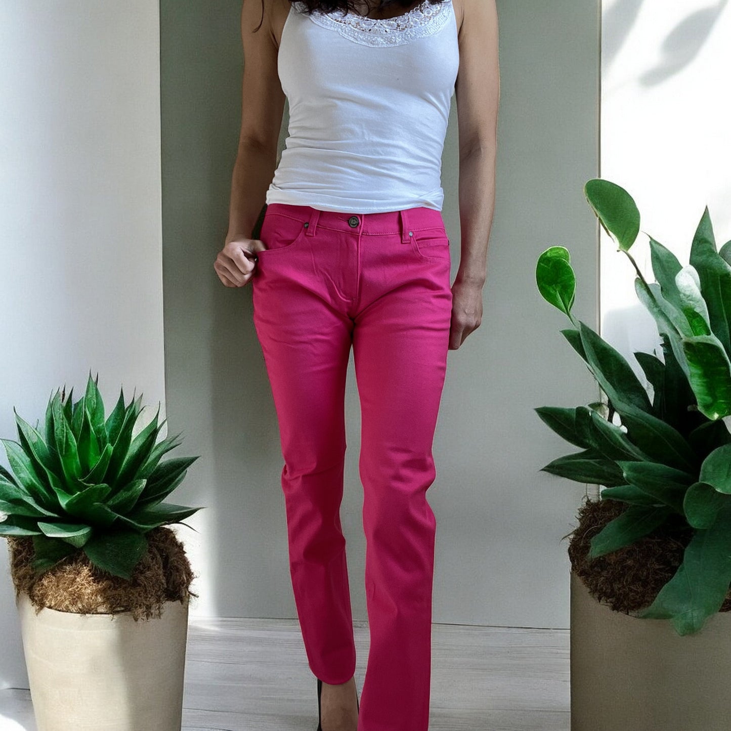 Jawbreaker Punk Rock Skinny Jeans Low Rise Pink Denim Pants 5-Pocket Style