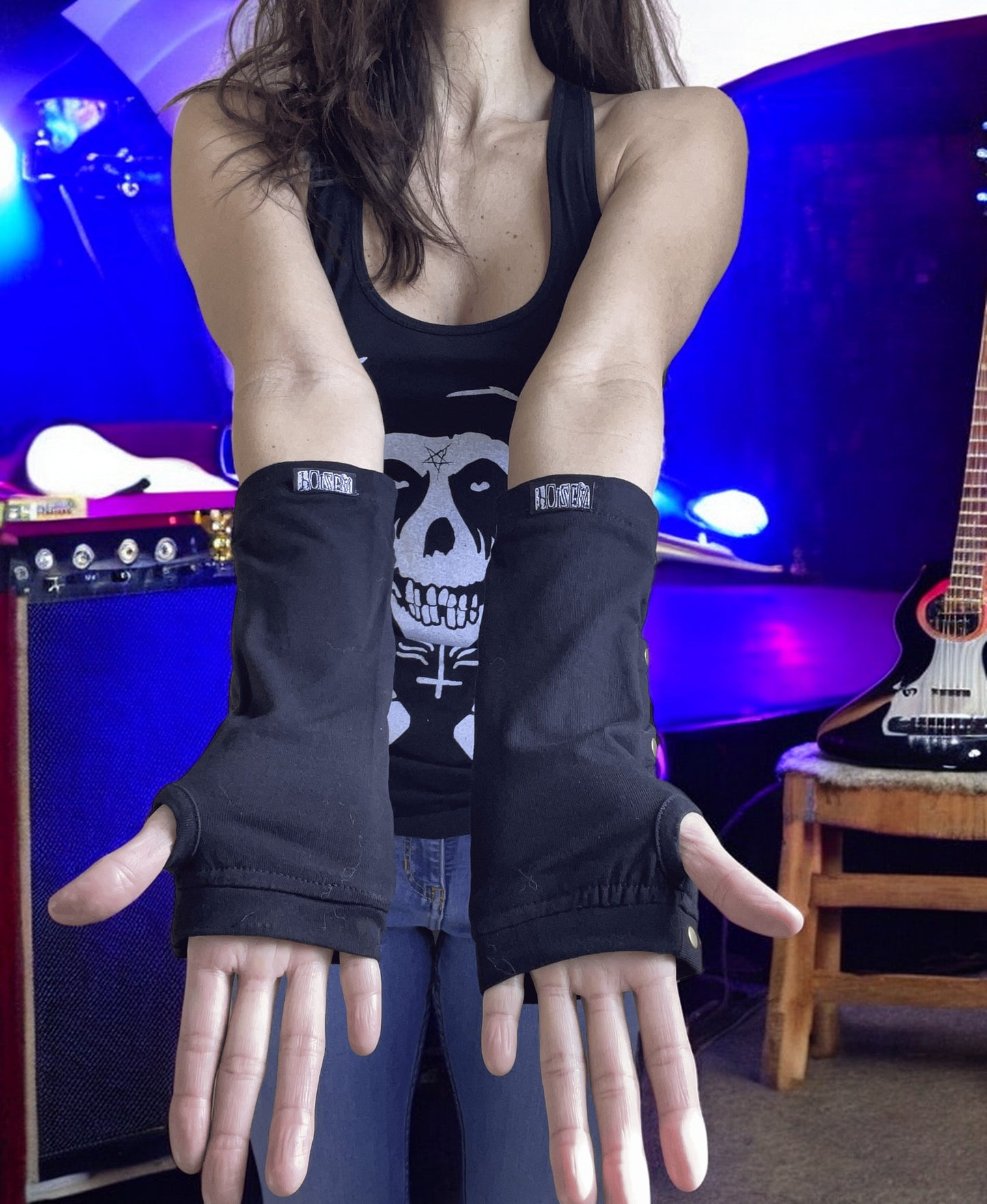 Poizen Industries Goth Punk Black Scale with Bronze studded Arm warmers Sleeves - Whisper