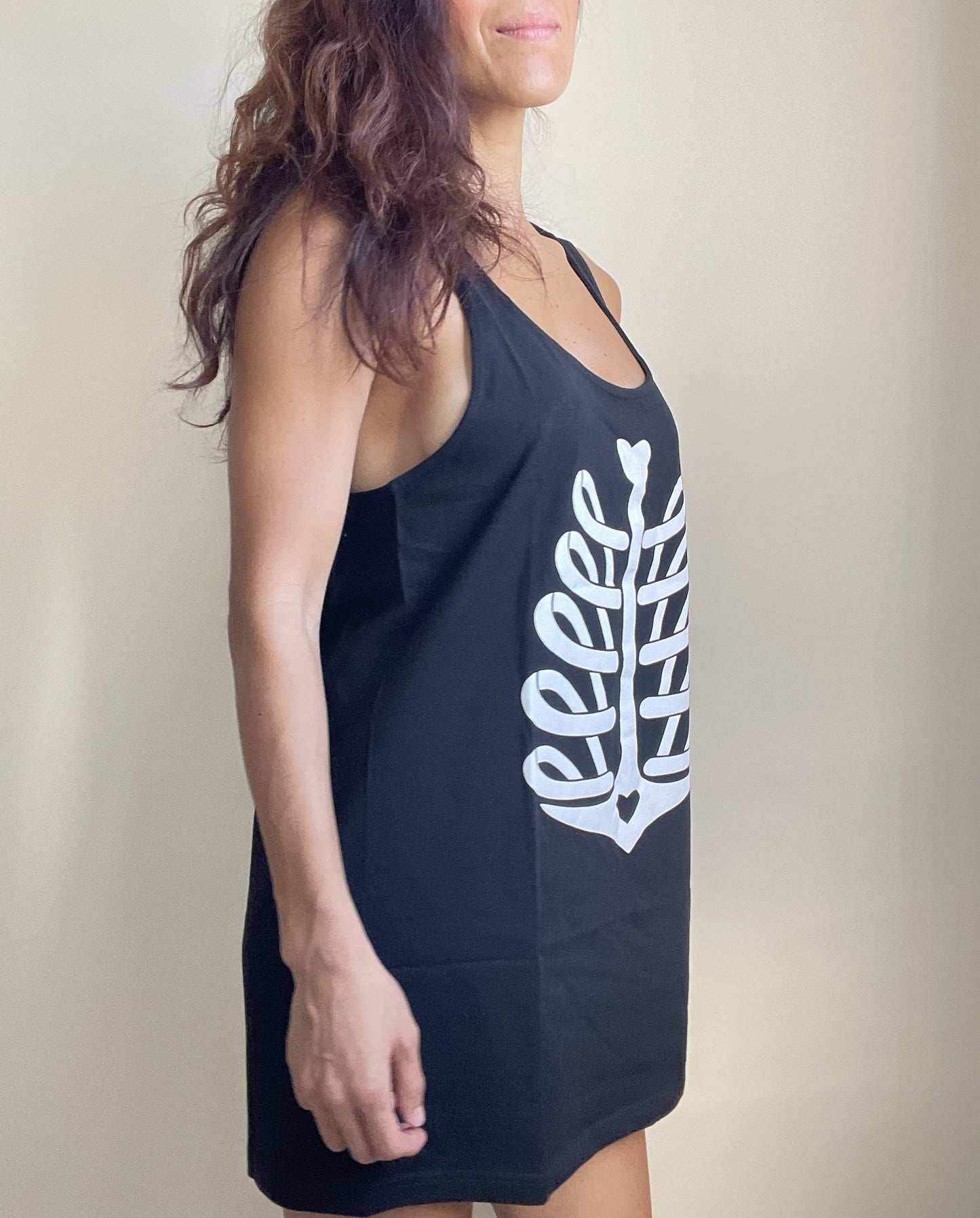 Nautical Goth Ribcage Heart Print Black Tank Top - Xtra Long Black Tank top