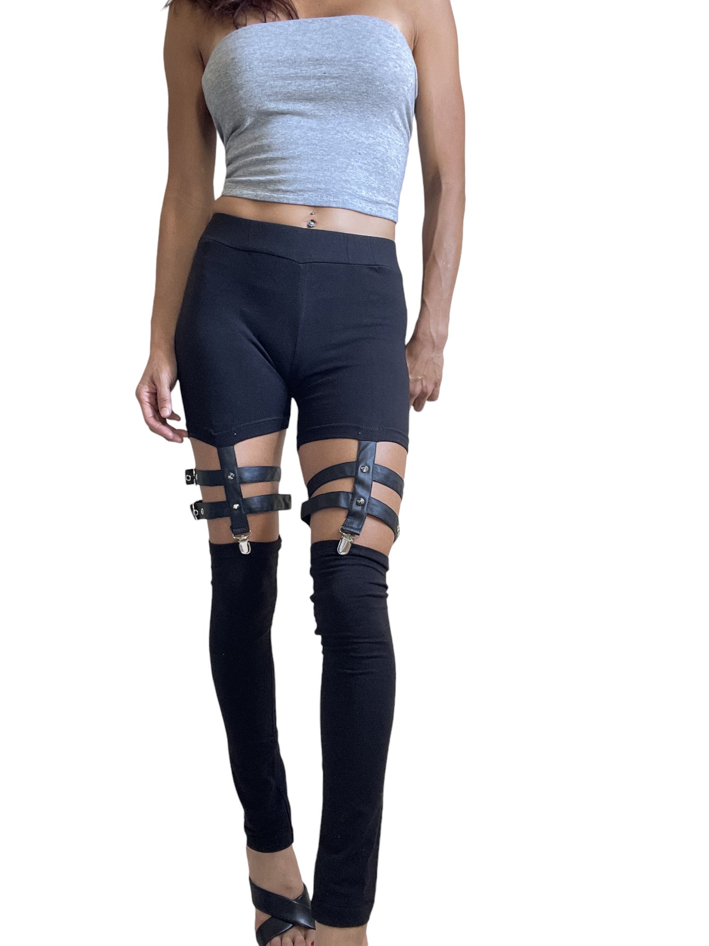 Vixxsin Temptation Leggings Gothic Harness Garter Straps Black Leggings