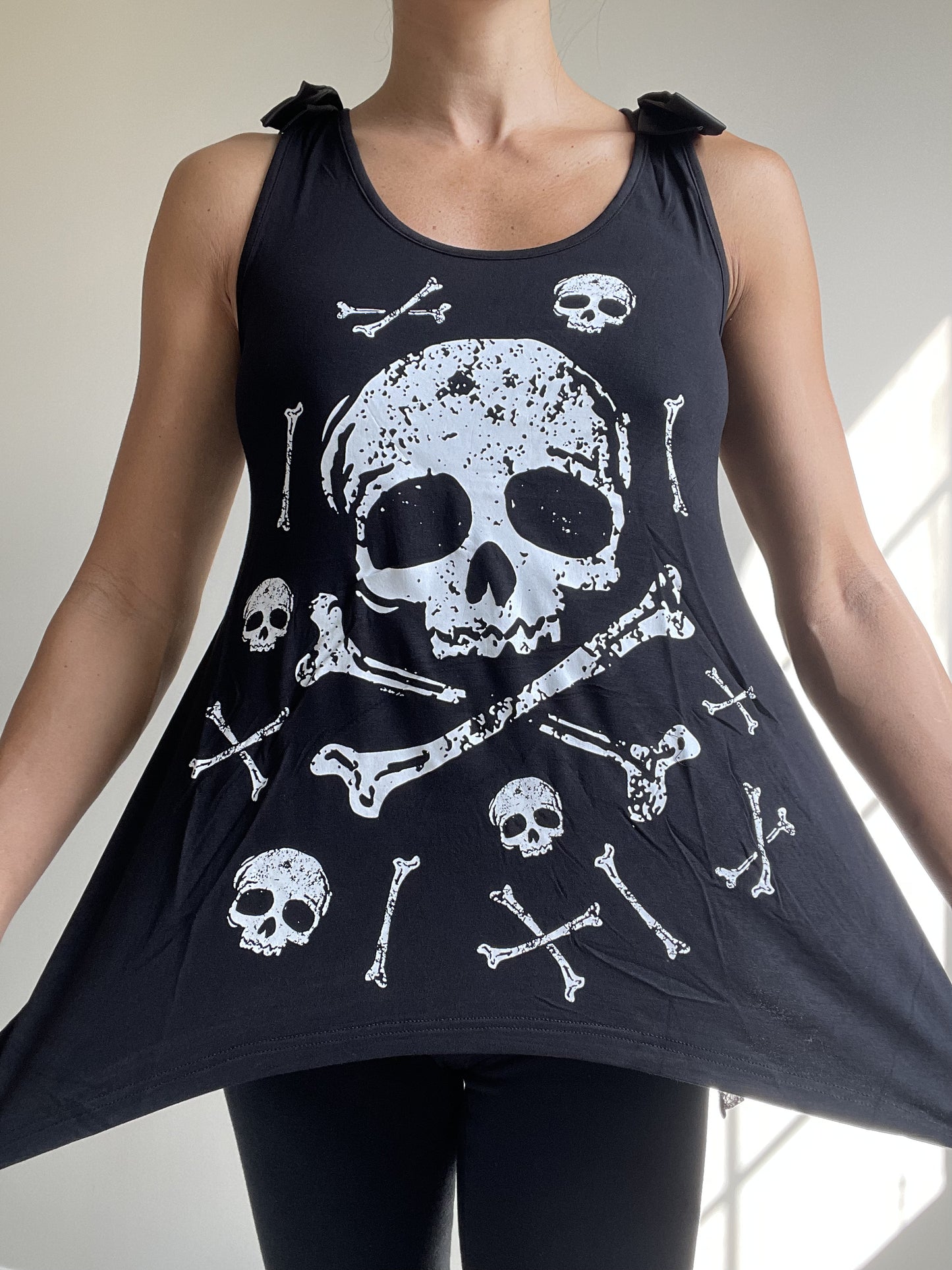 Jawbreaker Skull & CrossBones Black Skull Lace Flowy Tank with bows