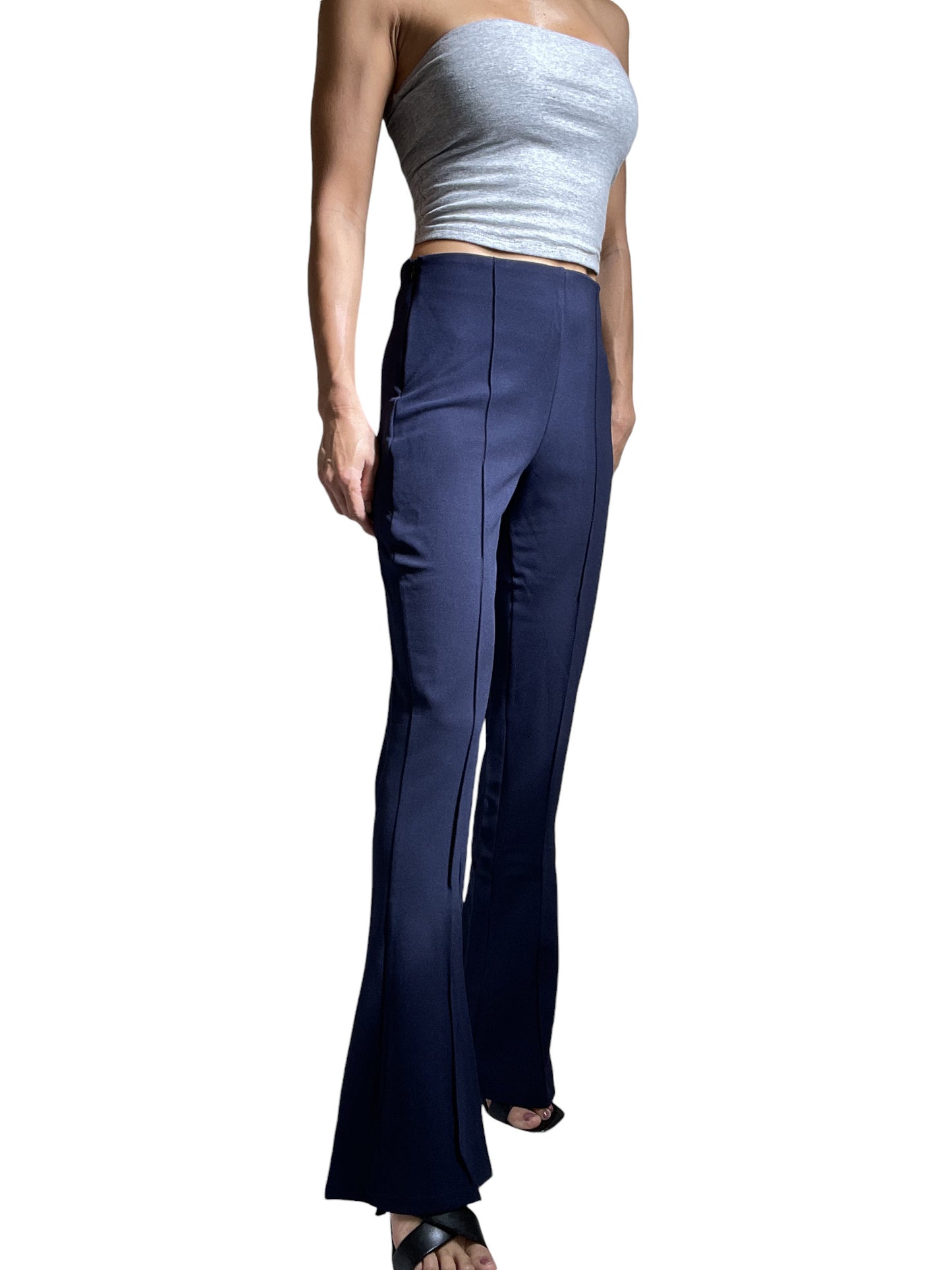 Women's Navy Blue Dressy Work Office Stretchy Slim high waisted flared pants