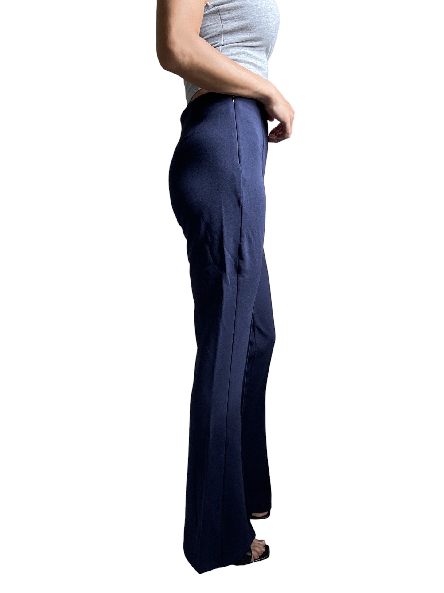 Women's Navy Blue Dressy Work Office Stretchy Slim high waisted flared pants