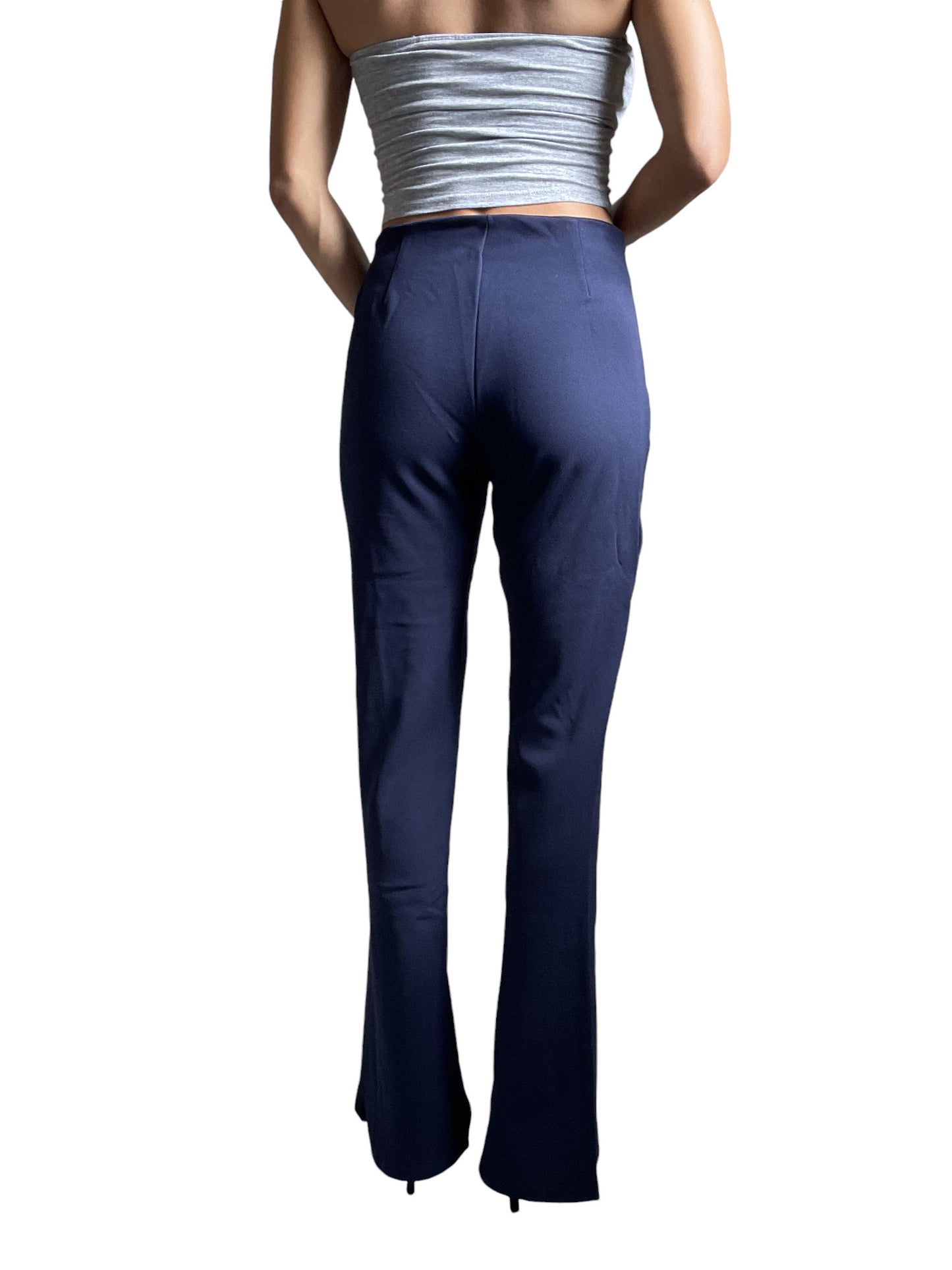 Women's Navy Blue Dressy Work Office Stretchy Slim high waisted flared pants