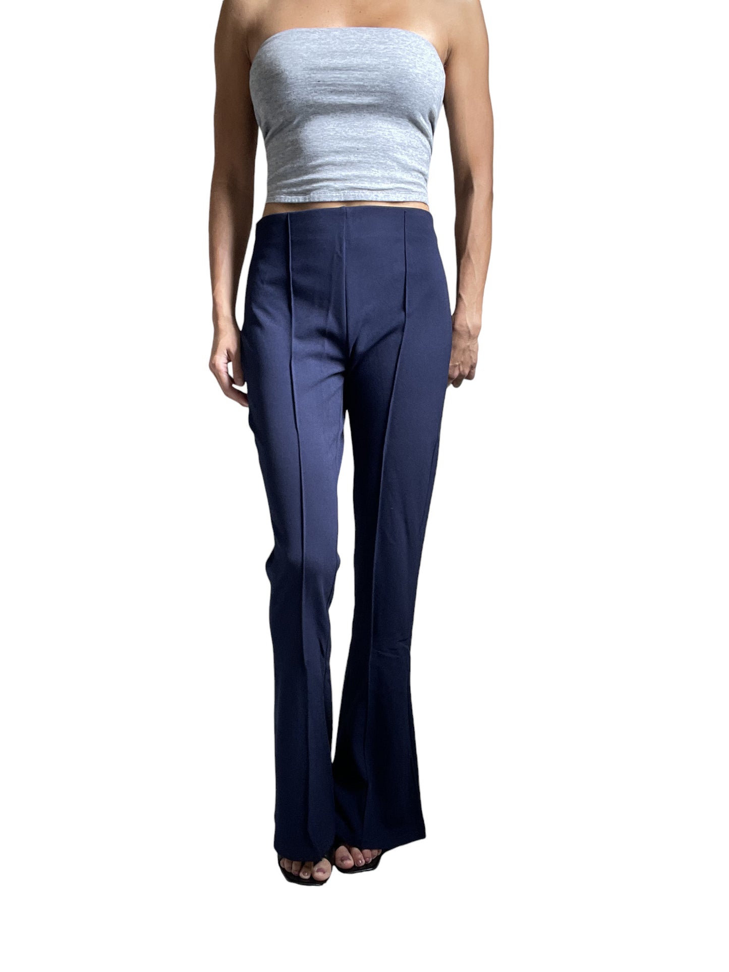 Women's Navy Blue Dressy Work Office Stretchy Slim high waisted flared pants