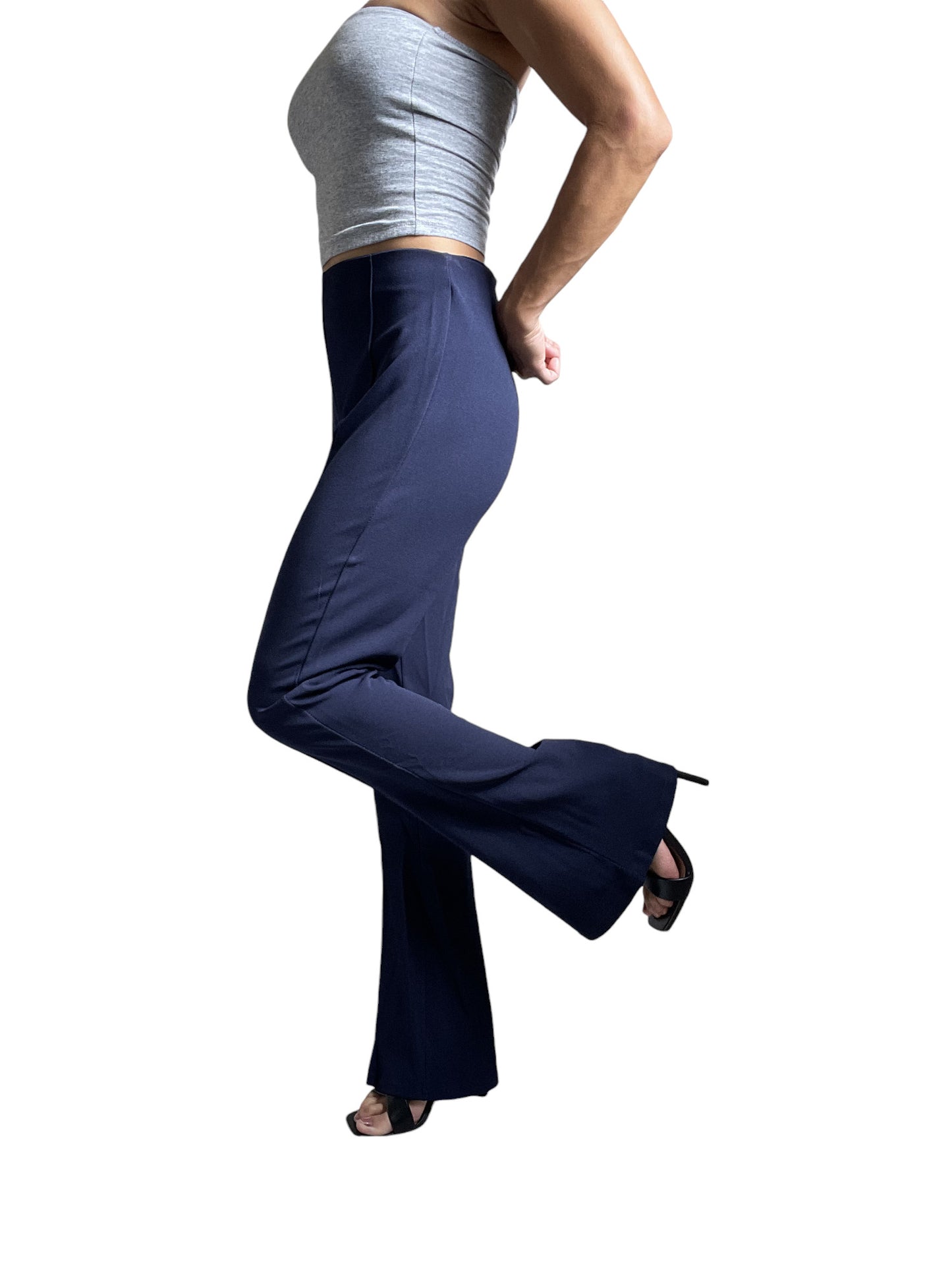 Women's Navy Blue Dressy Work Office Stretchy Slim high waisted flared pants