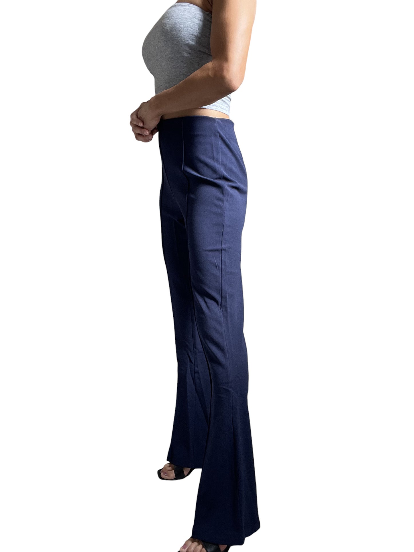 Women's Navy Blue Dressy Work Office Stretchy Slim high waisted flared pants