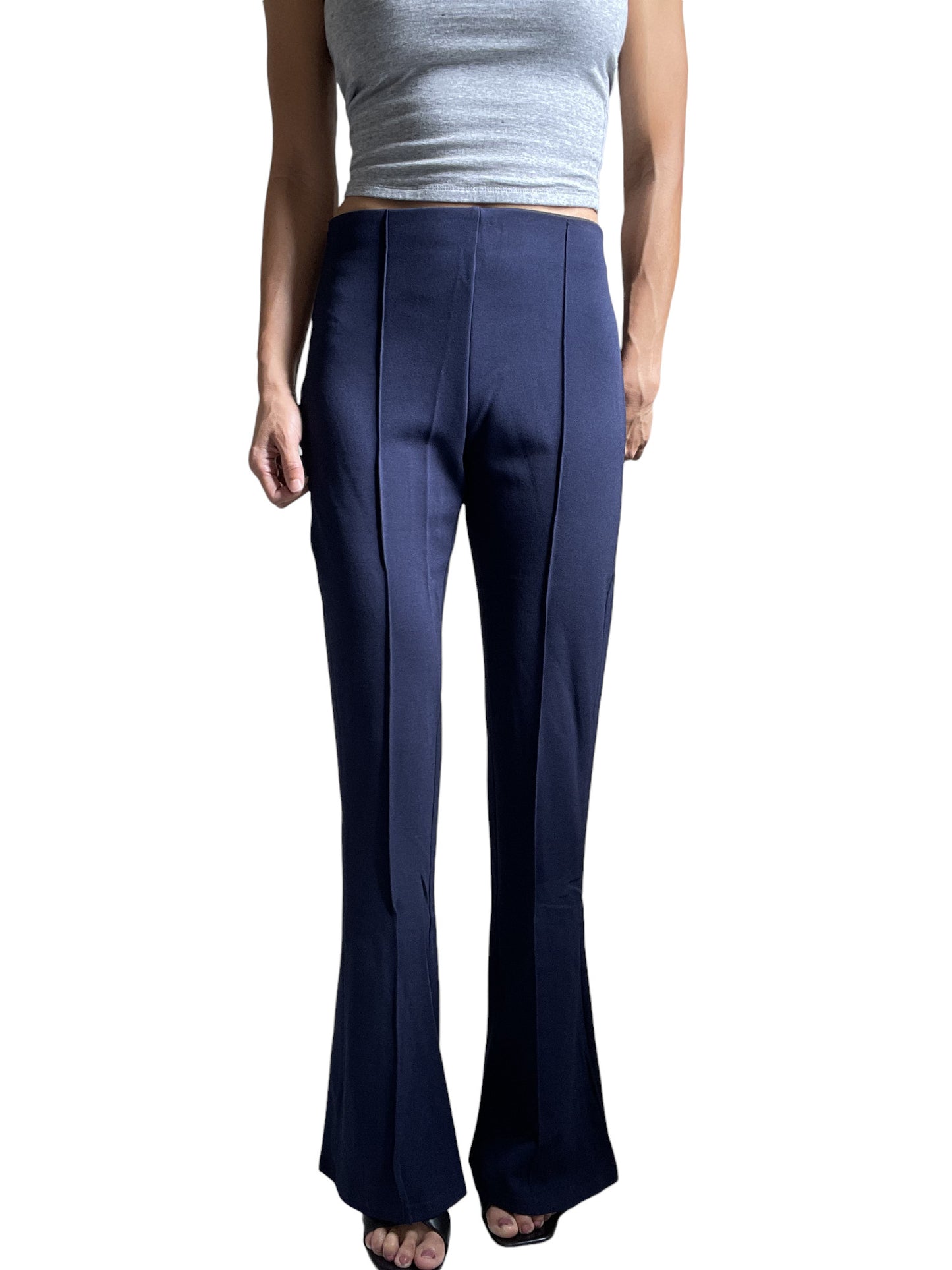 Women's Navy Blue Dressy Work Office Stretchy Slim high waisted flared pants