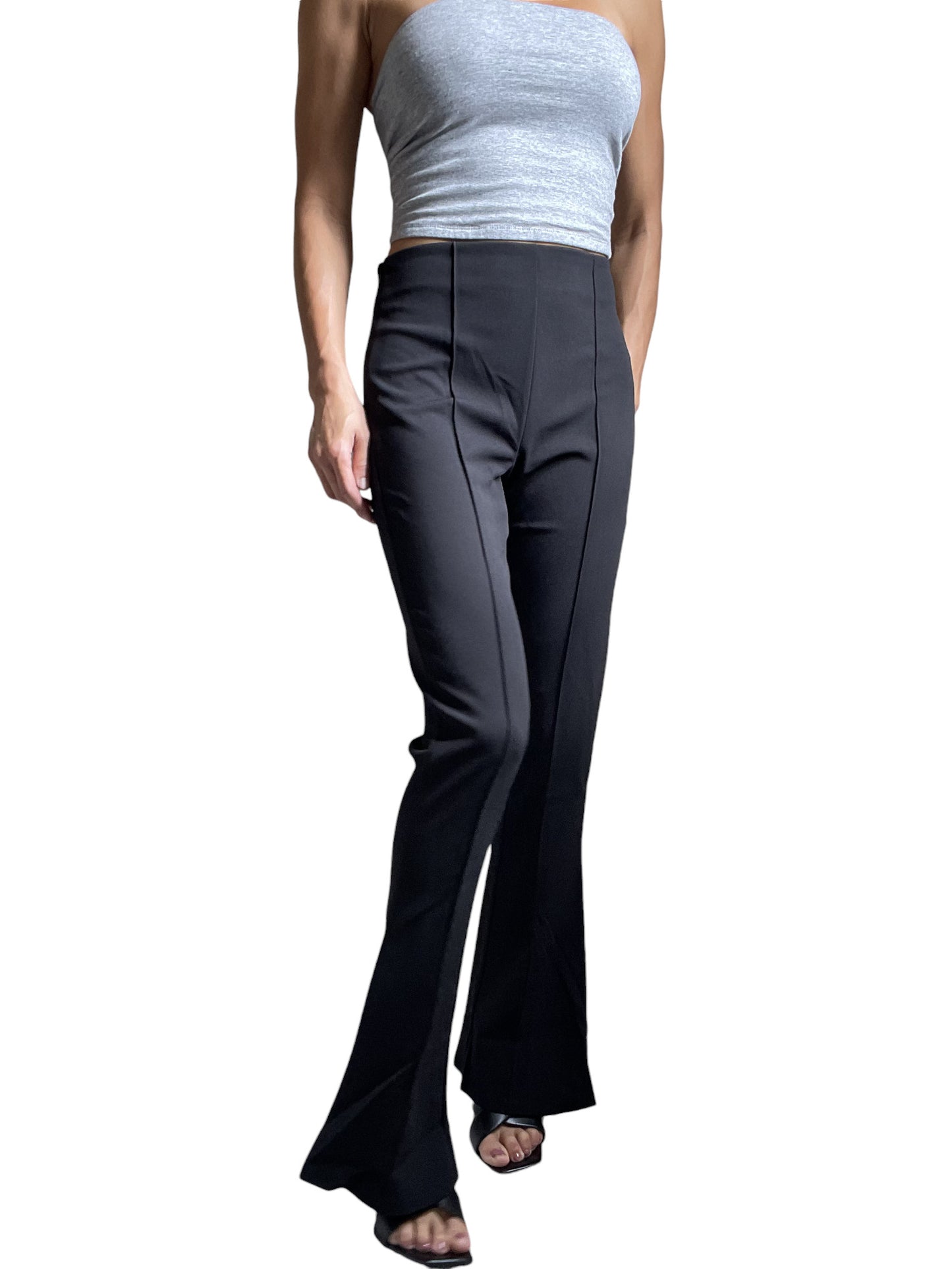 Women's Black Dressy Work Office Stretchy Slim high waisted flared pants