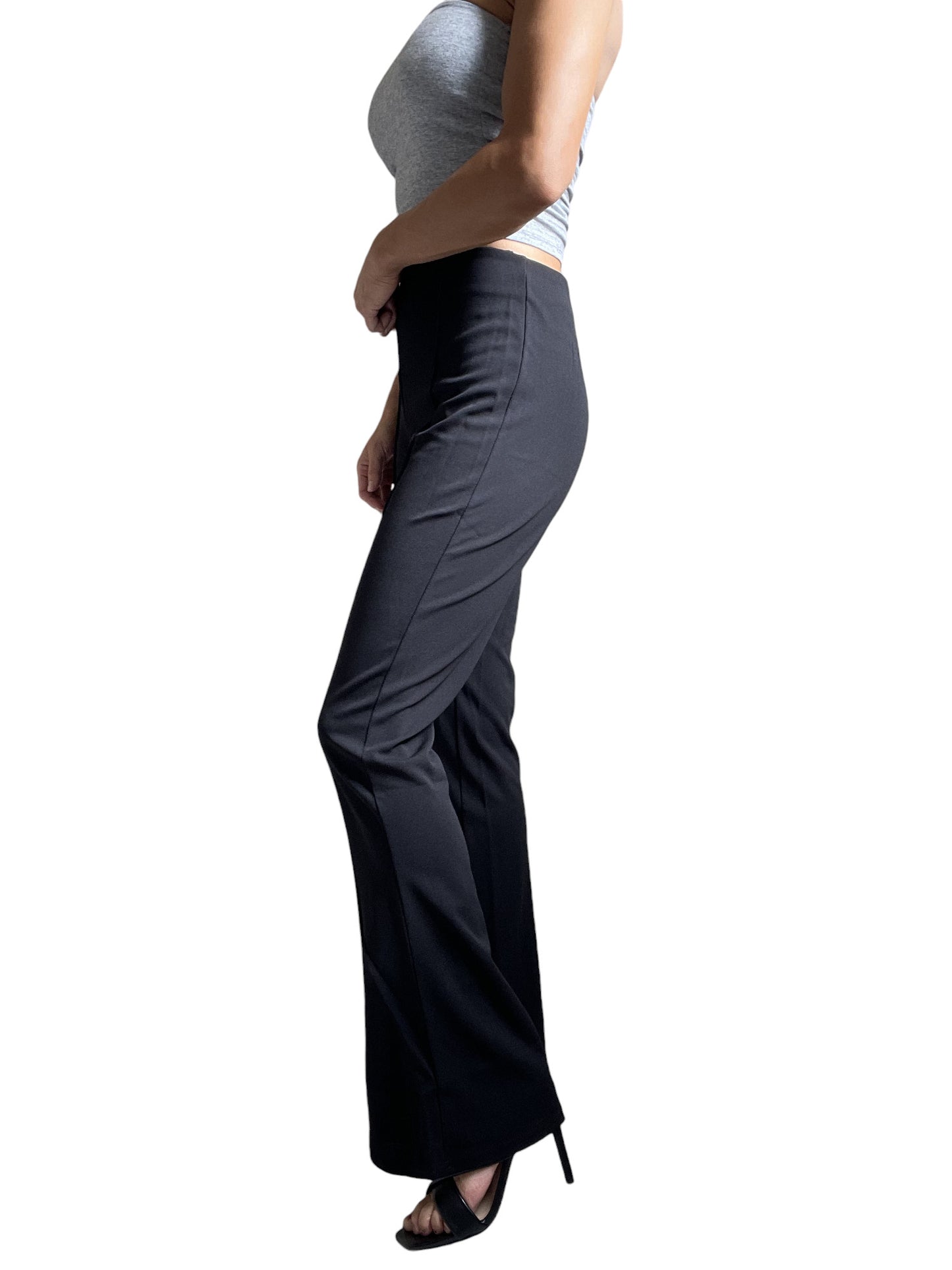 Women's Black Dressy Work Office Stretchy Slim high waisted flared pants