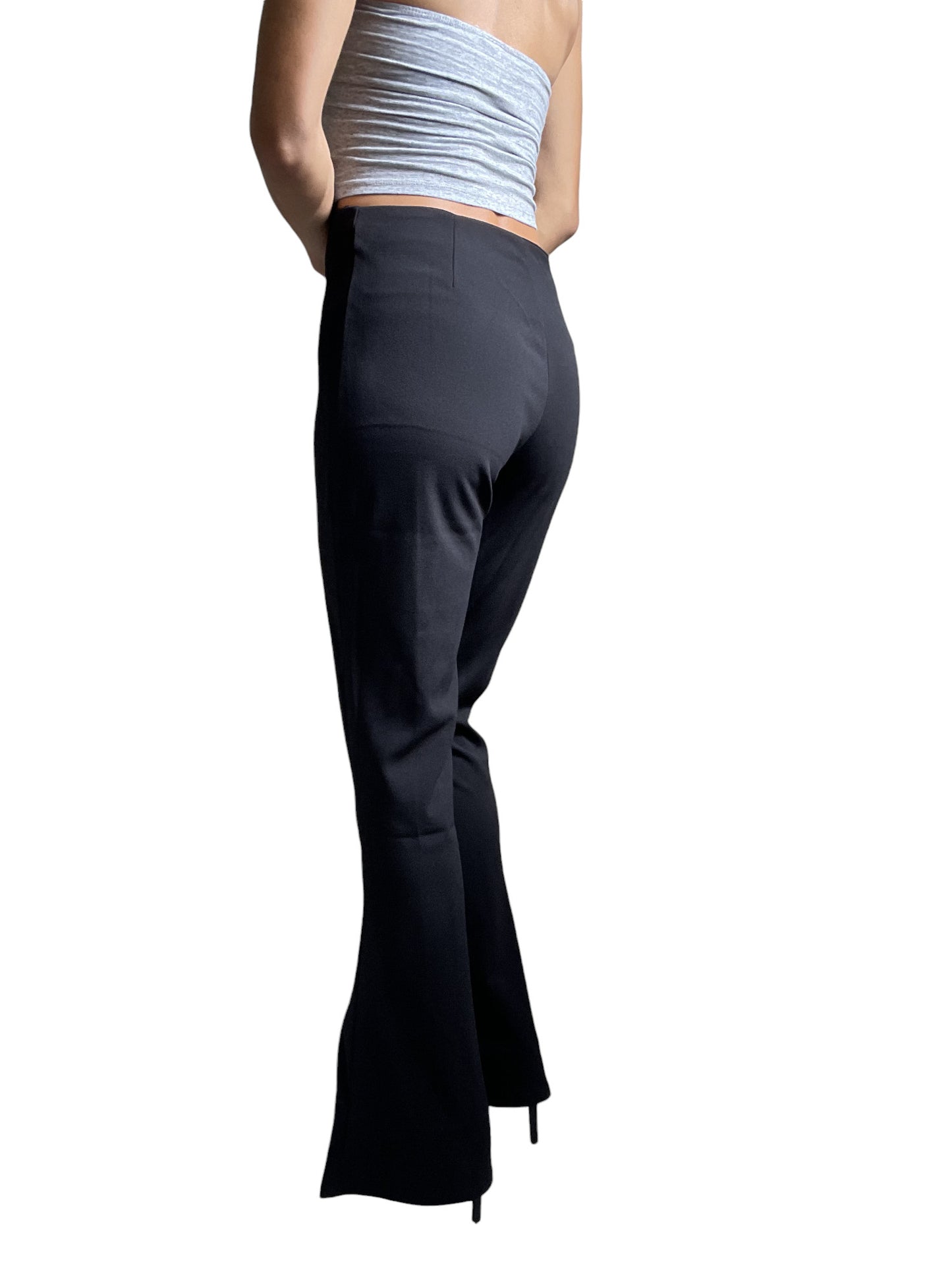 Women's Black Dressy Work Office Stretchy Slim high waisted flared pants