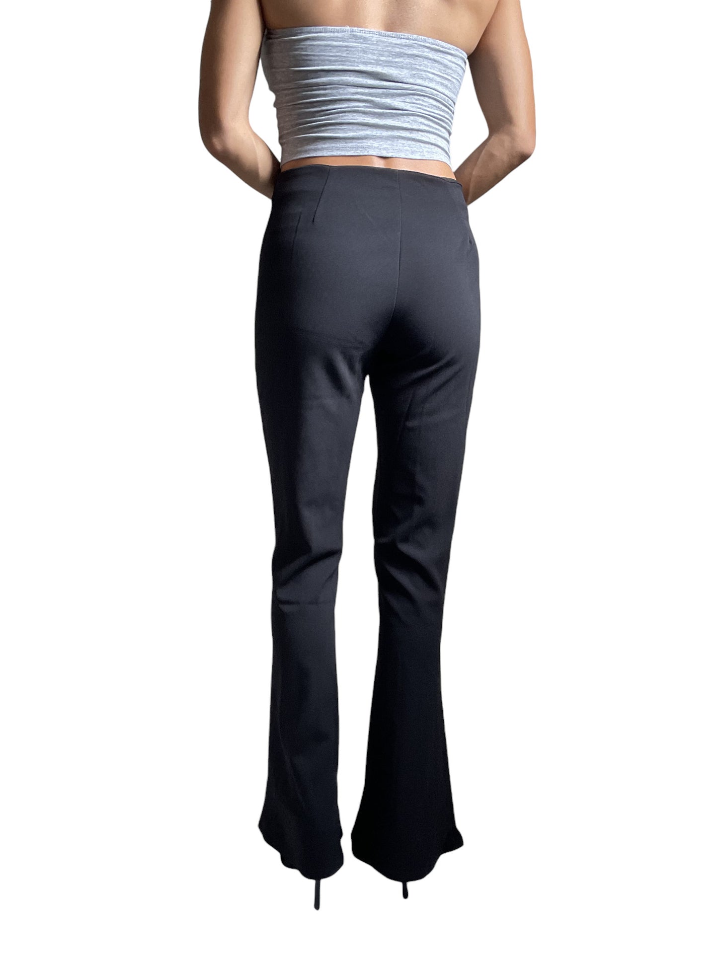 Women's Black Dressy Work Office Stretchy Slim high waisted flared pants