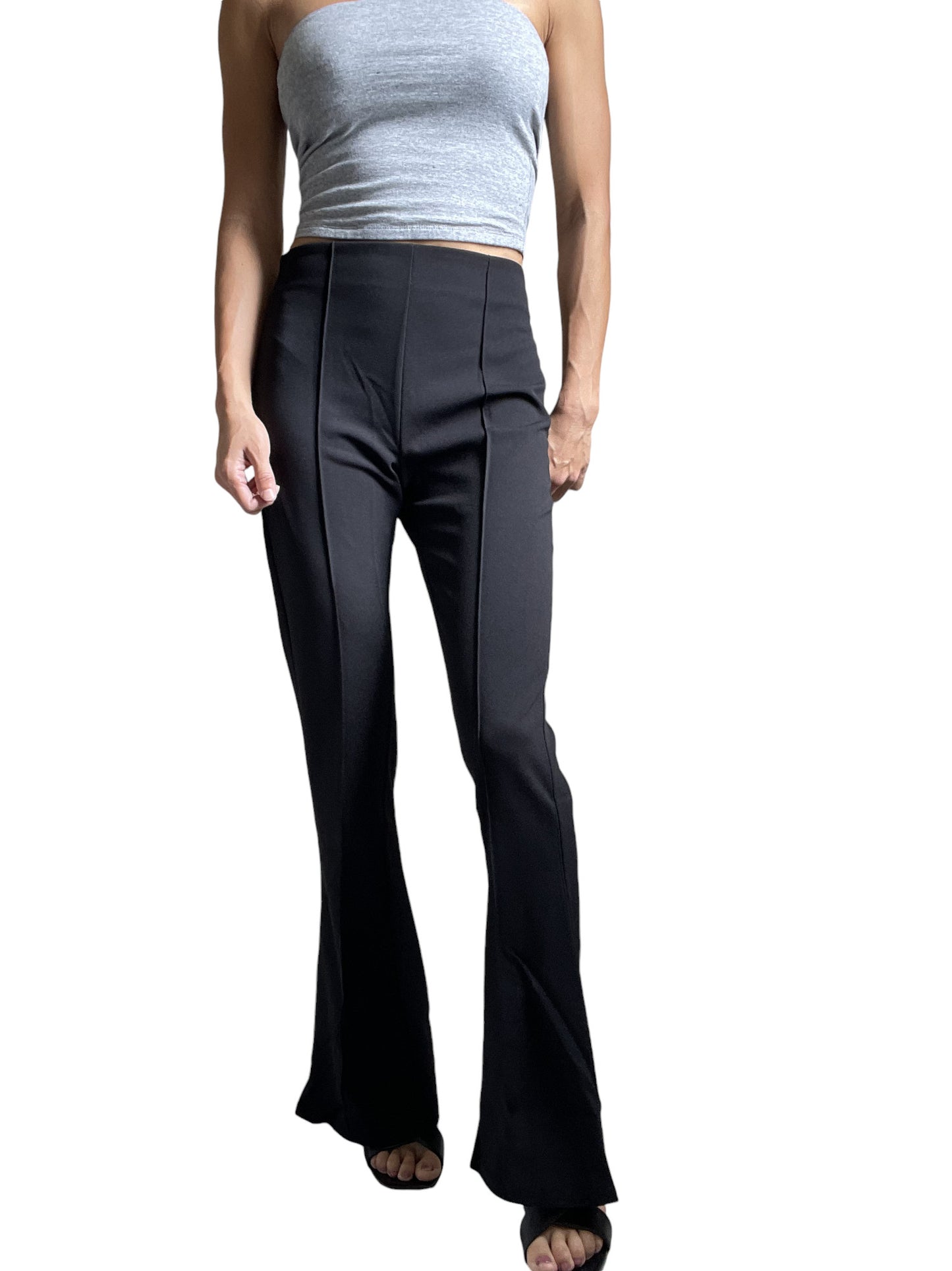Women's Black Dressy Work Office Stretchy Slim high waisted flared pants