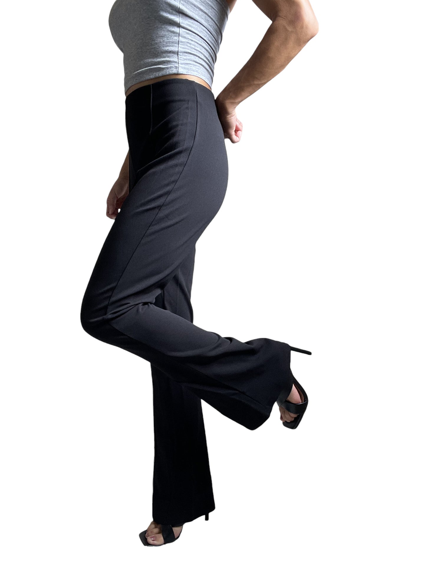 Women's Black Dressy Work Office Stretchy Slim high waisted flared pants