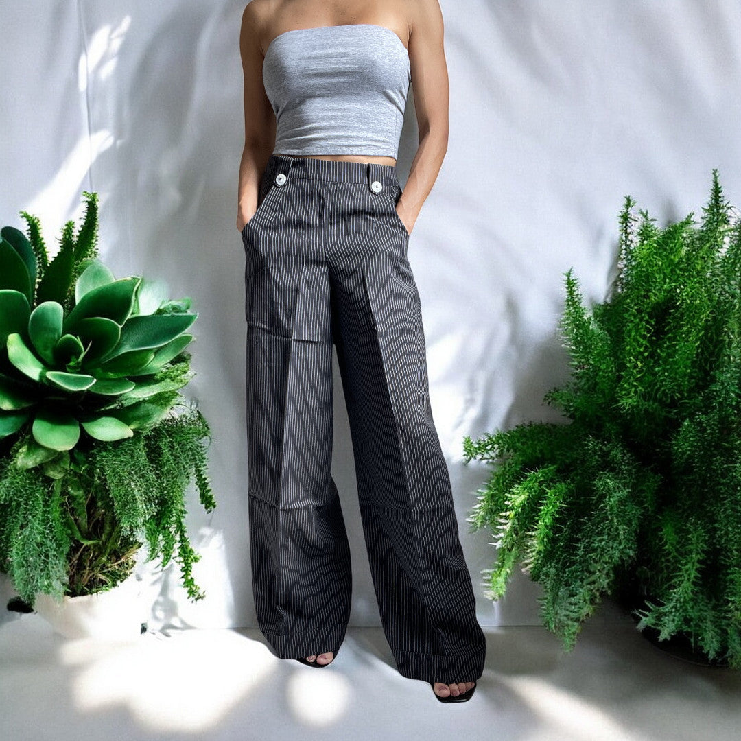 Dancing Days Vintage Retro 50's High Waist Wide Leg Pinstripe Pants Skelapparel Dancing Days Vintage Retro 50's High Waist Wide Leg Pinstripe Pants Skelapparel