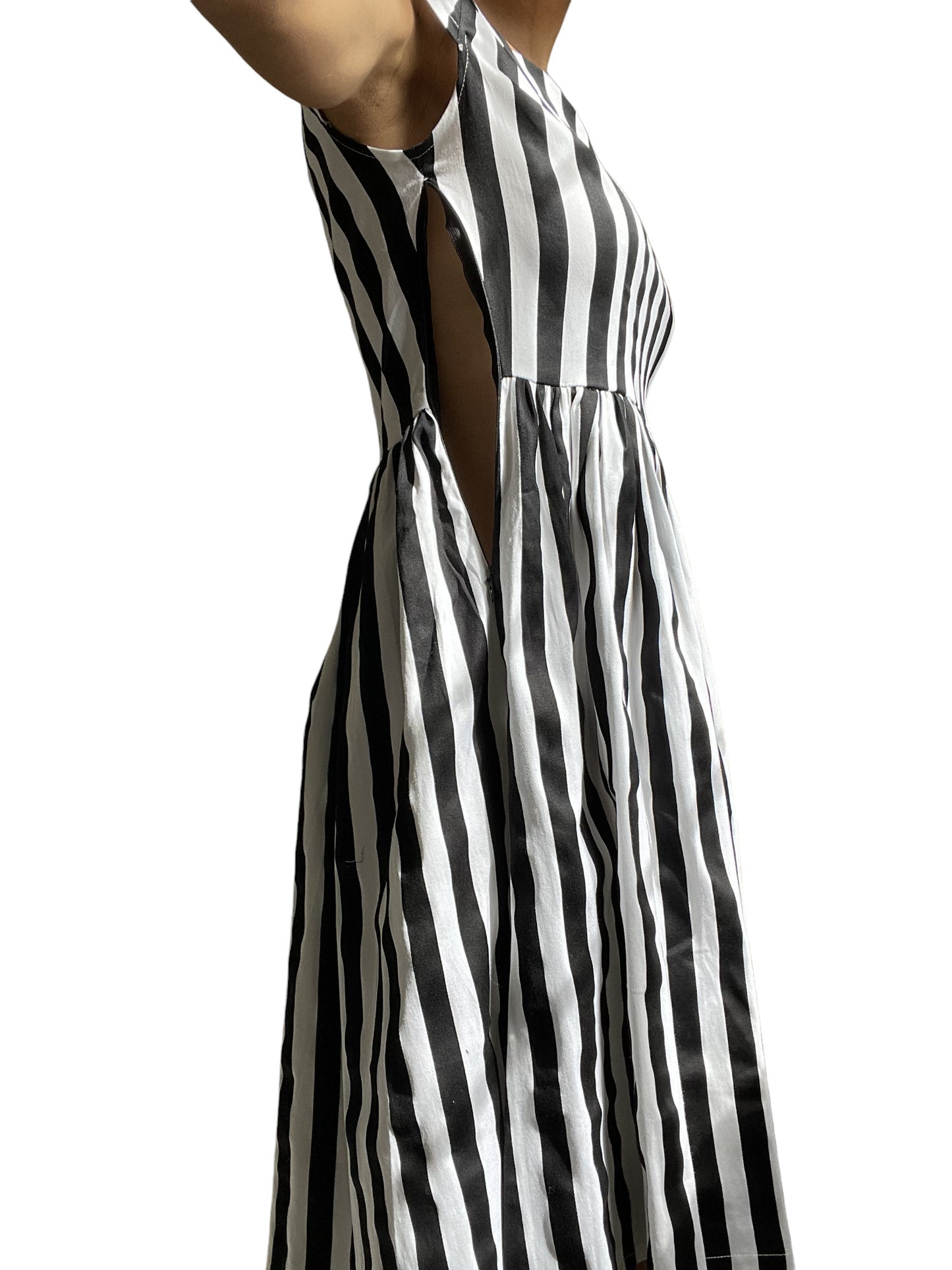 Lost Queen Beetlejuice Black and White Striped Night Circus Dress