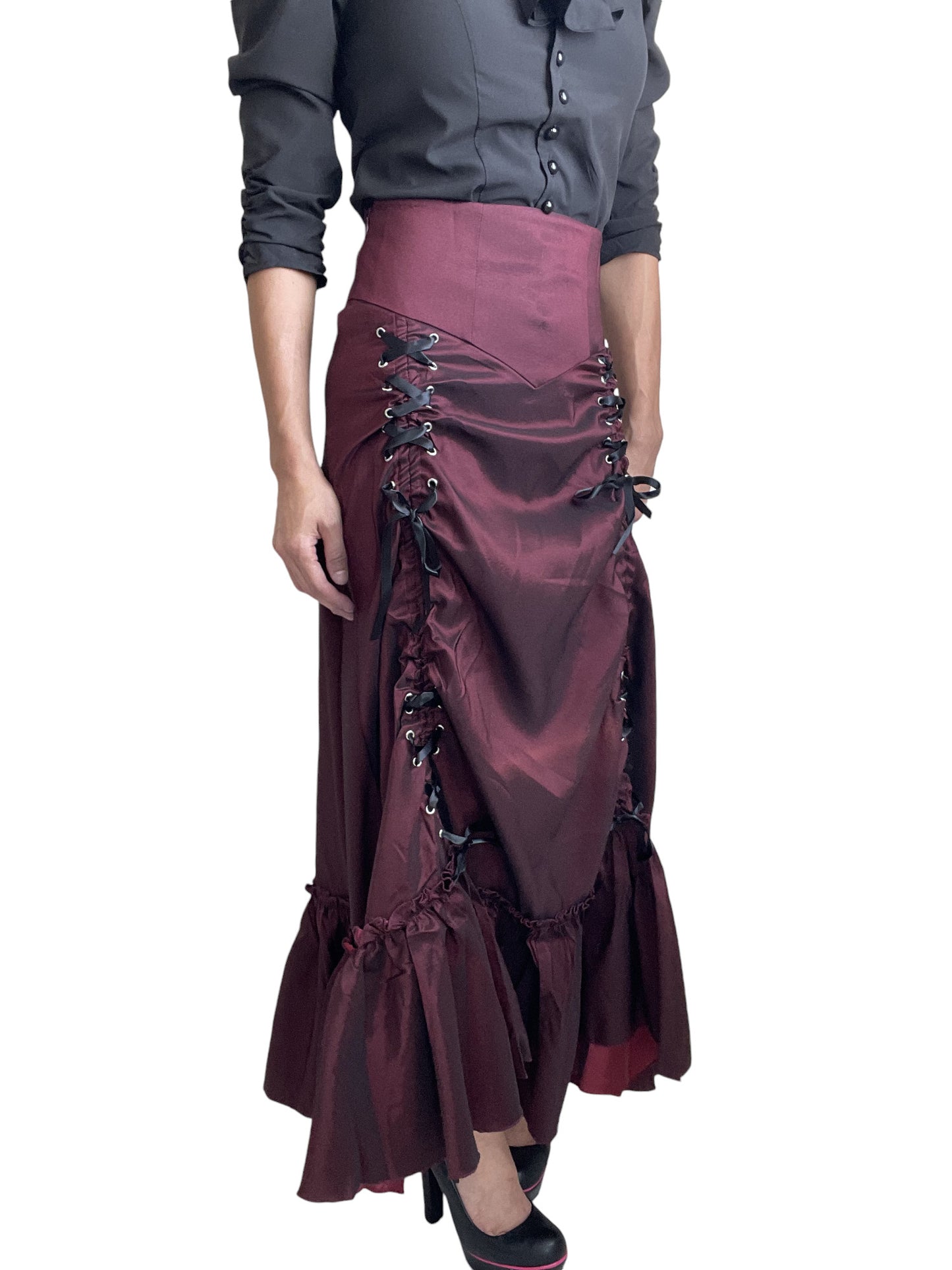 Gothic Victorian Steampunk Burgundy Long Maxi 3-way Corset Gown Skirt - Renaissance Skirt BURGUNDY
