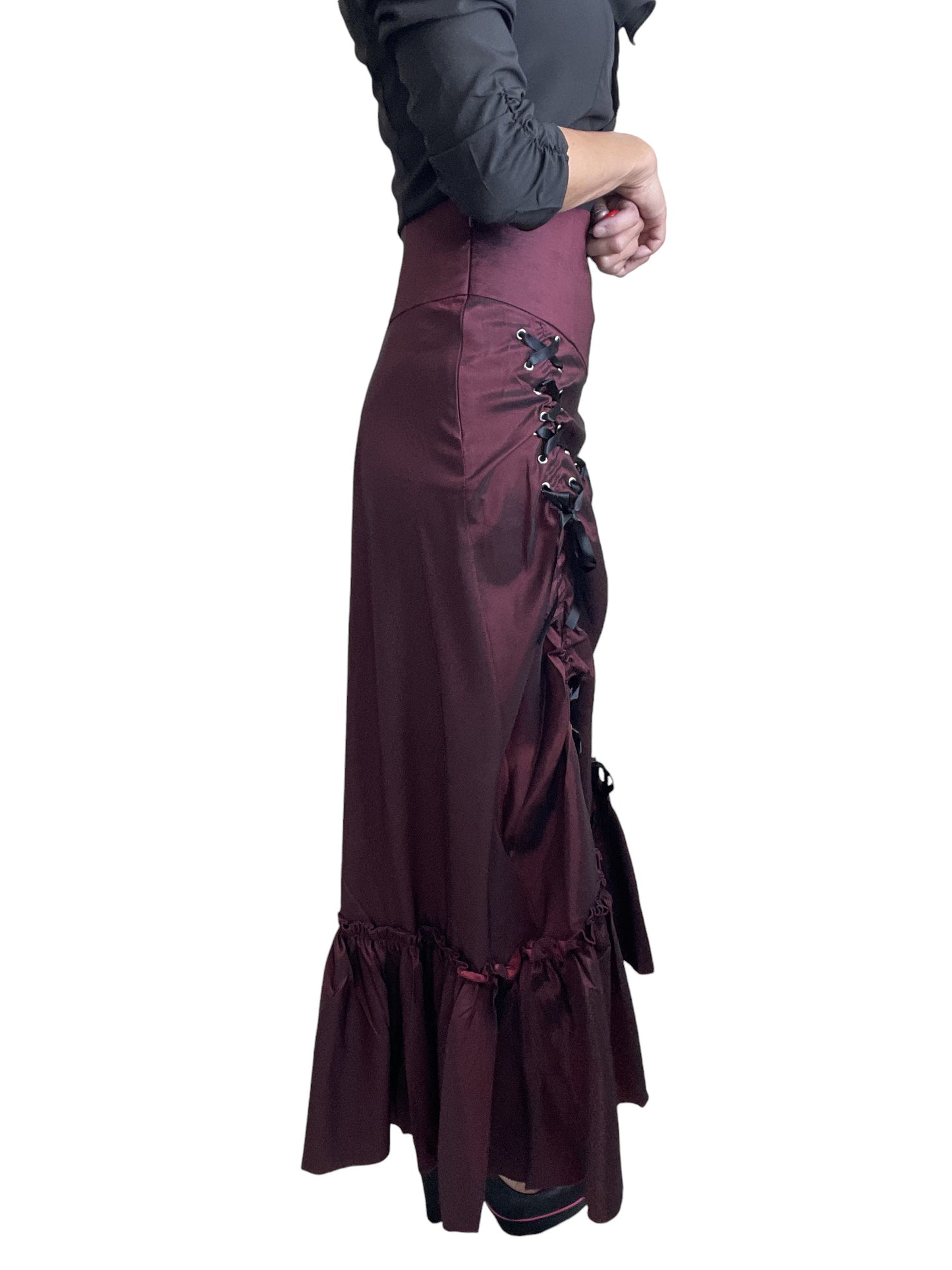 Gothic Victorian Steampunk Burgundy Long Maxi 3-way Corset Gown Skirt - Renaissance Skirt BURGUNDY