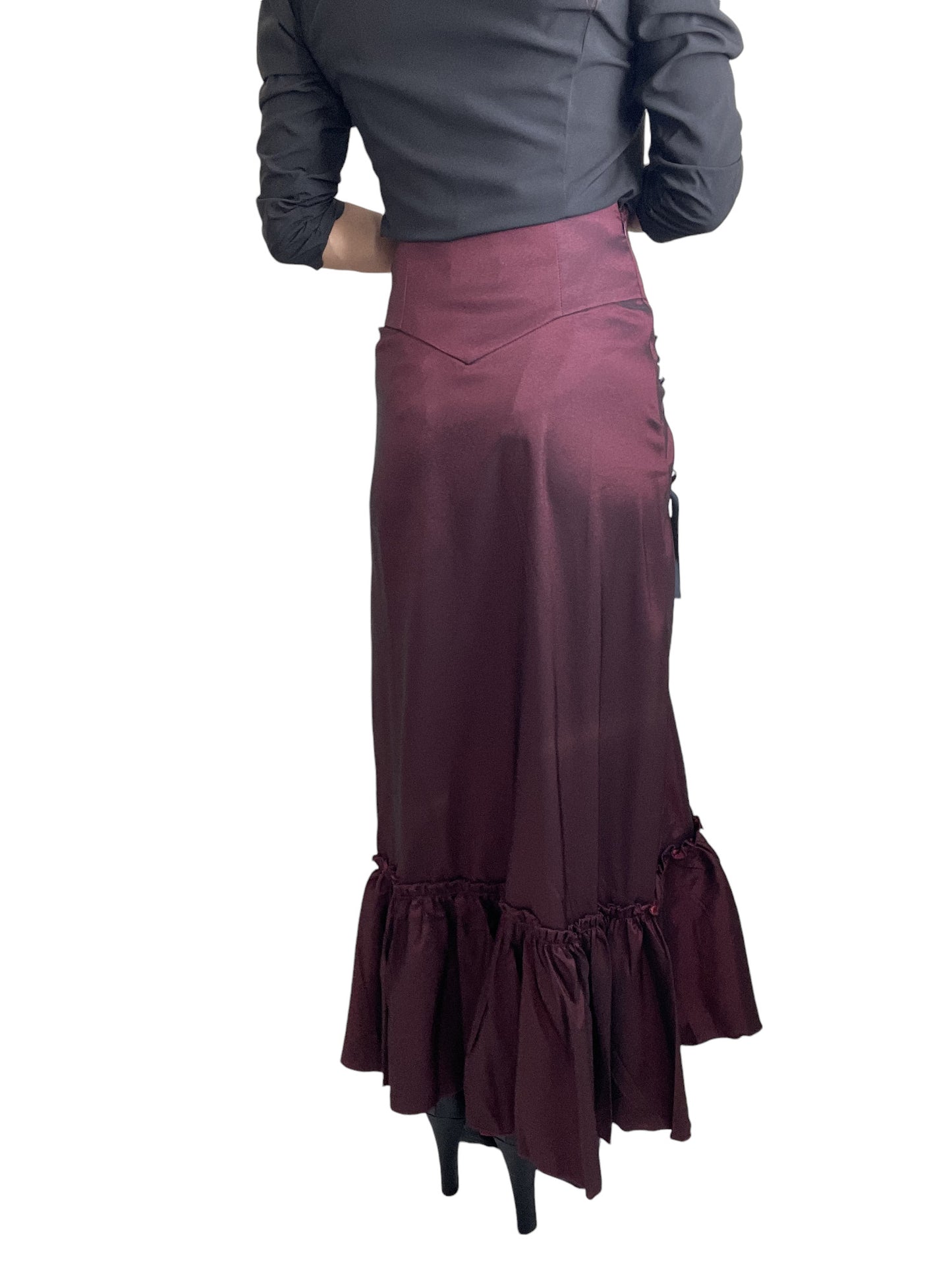 Gothic Victorian Steampunk Burgundy Long Maxi 3-way Corset Gown Skirt - Renaissance Skirt BURGUNDY