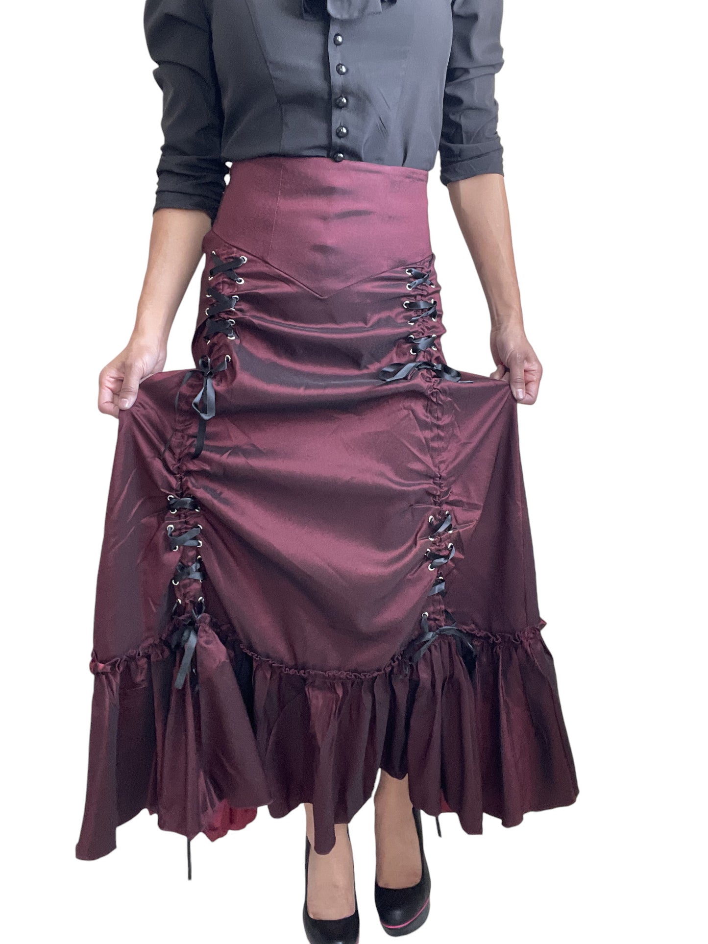 Gothic Victorian Steampunk Burgundy Long Maxi 3-way Corset Gown Skirt - Renaissance Skirt BURGUNDY