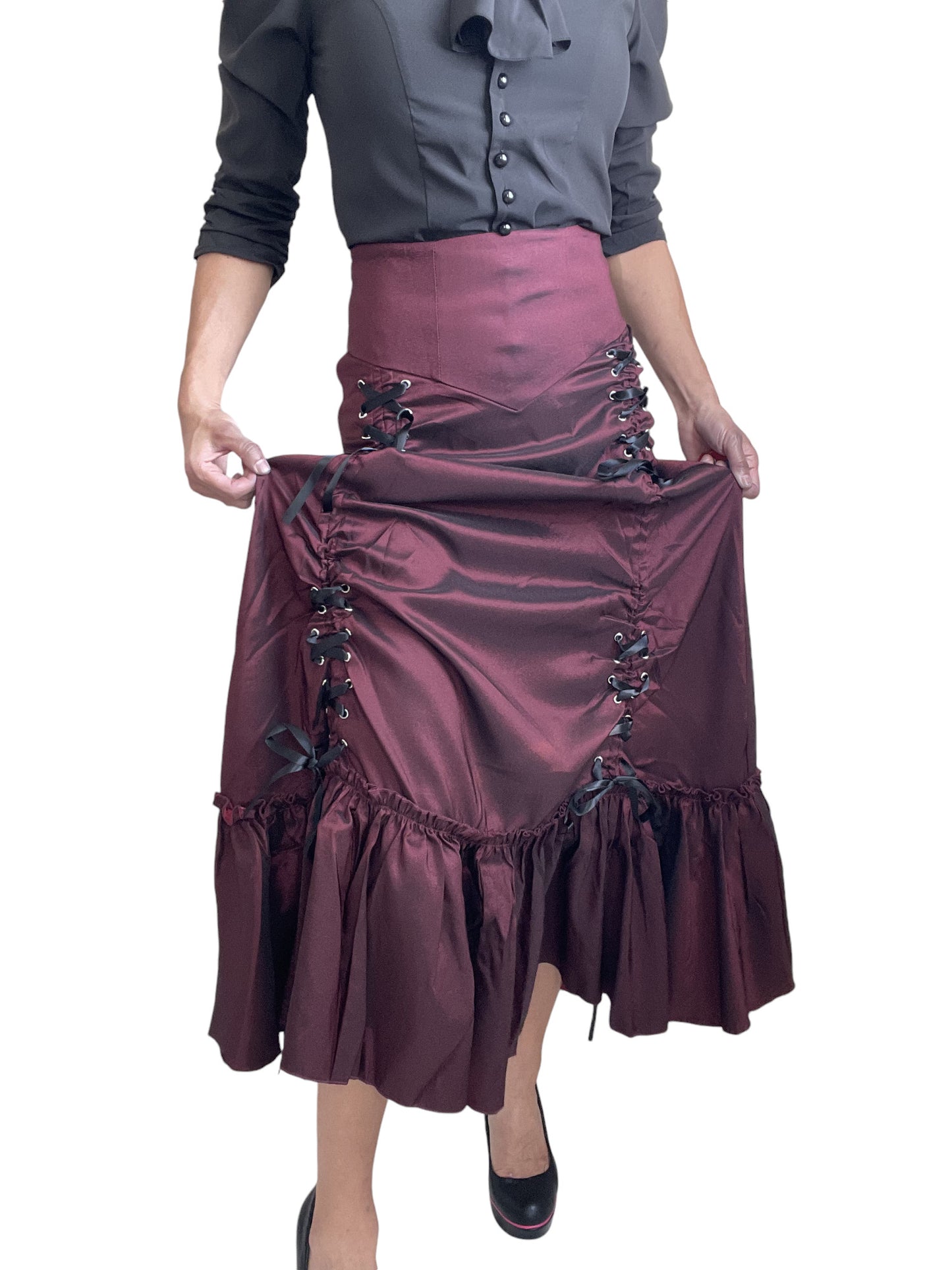 Gothic Victorian Steampunk Burgundy Long Maxi 3-way Corset Gown Skirt - Renaissance Skirt BURGUNDY