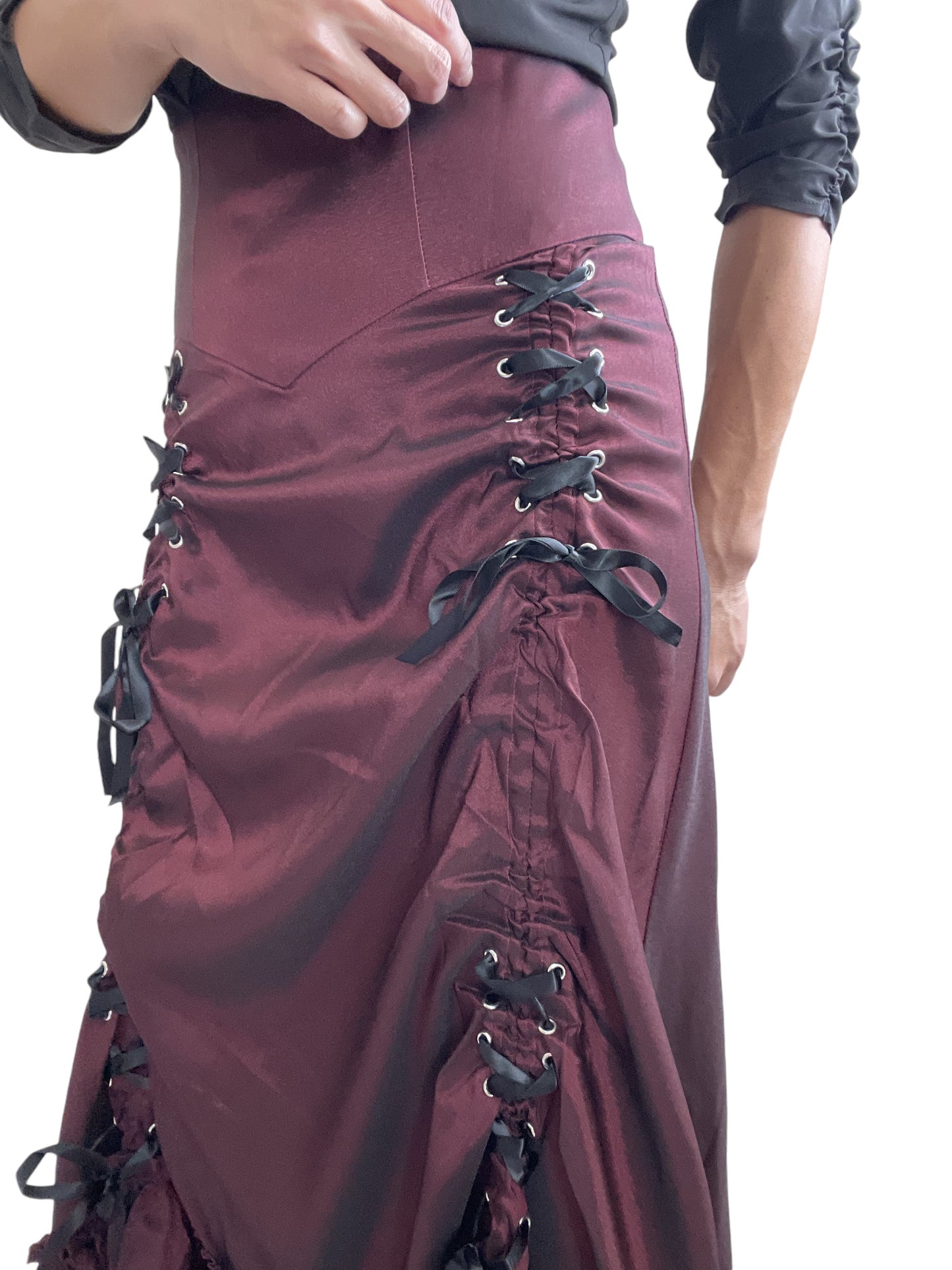 Gothic Victorian Steampunk Burgundy Long Maxi 3-way Corset Gown Skirt - Renaissance Skirt BURGUNDY