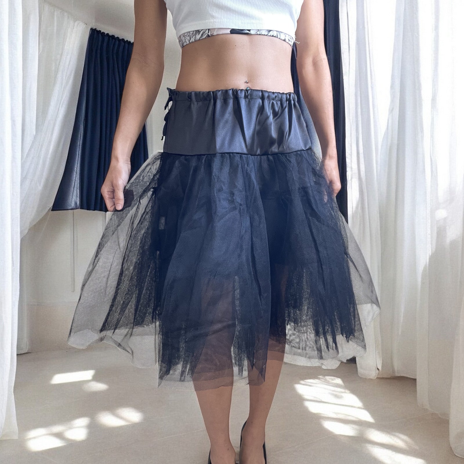 60's Square Dance Costume Black Petticoat Three layers underskirt - Skelapparel