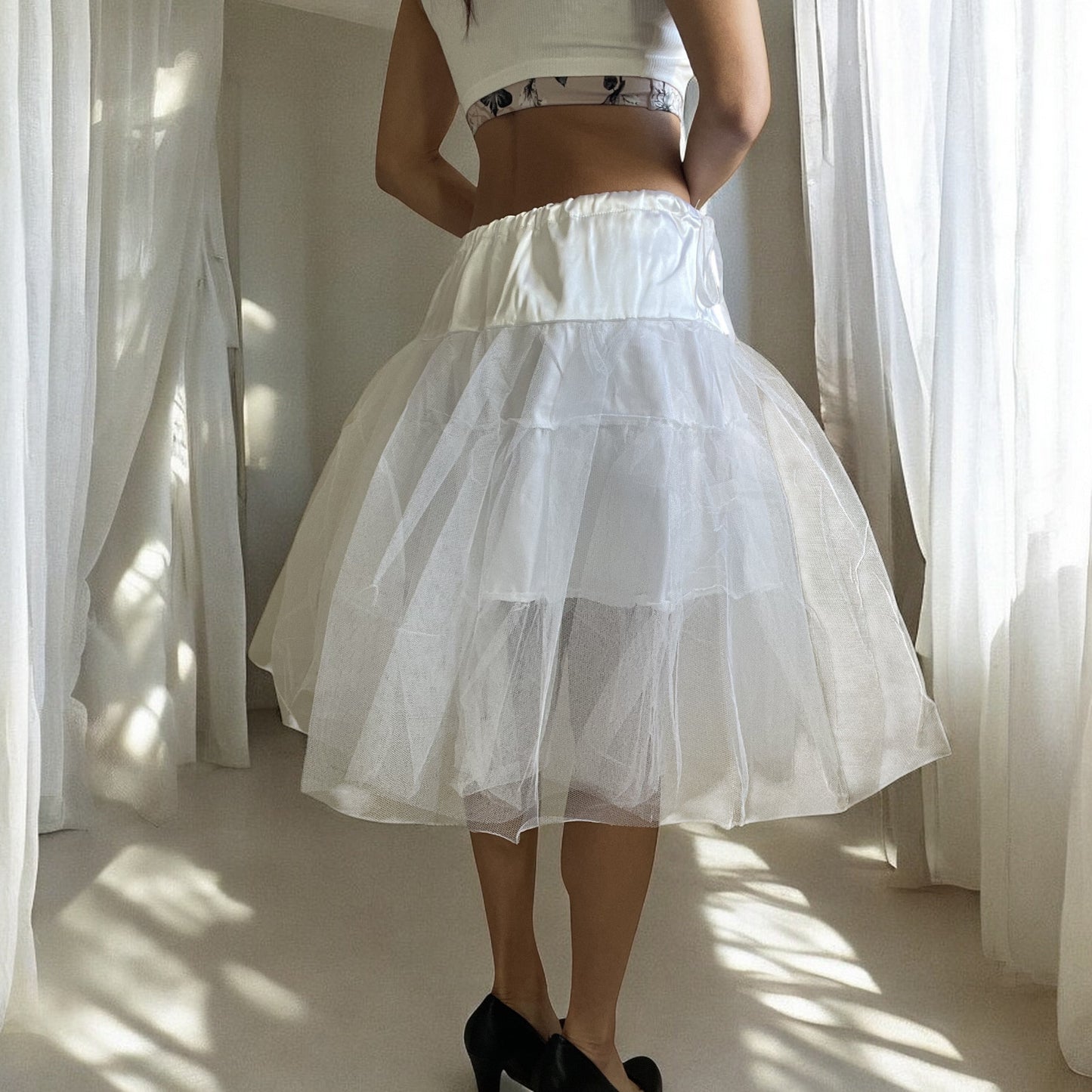 Viva Dance White Petticoat Three Layers Underskirt Pannier - Skelapparel
