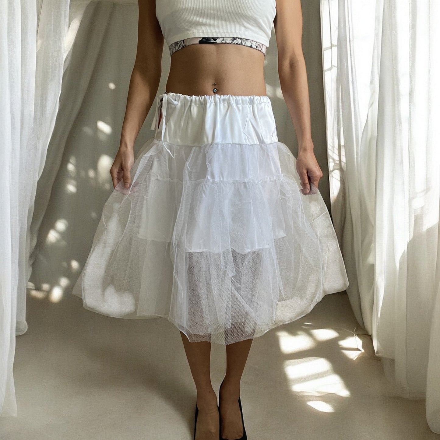 Viva Dance White Petticoat Three Layers Underskirt Pannier - Skelapparel