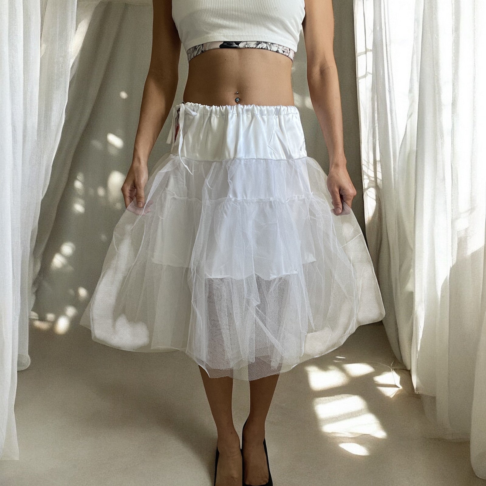 Viva Dance White Petticoat Three Layers Underskirt Pannier - Skelapparel