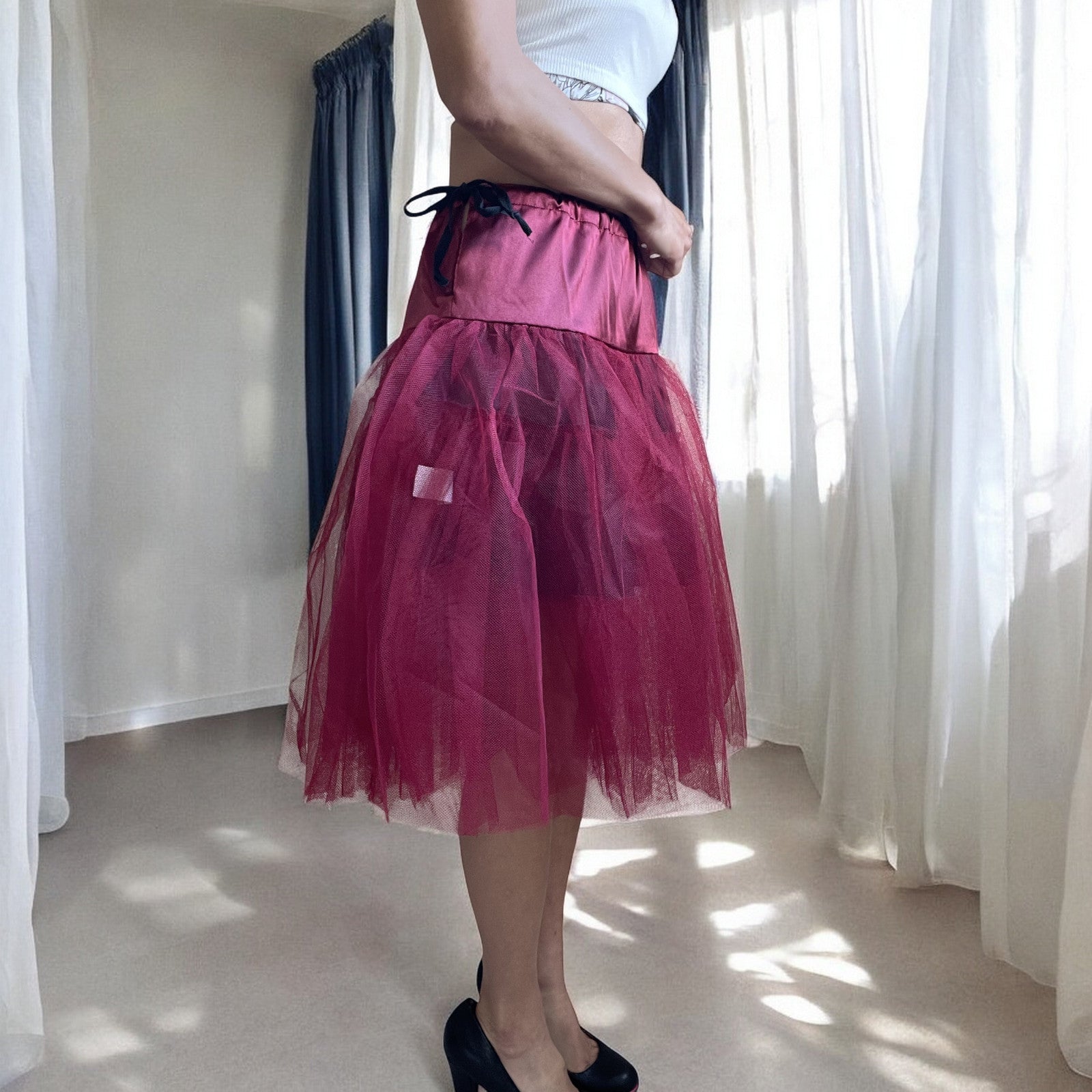 Women's Wine Red Petticoat Three Layers Underskirt Pannier - Skelapparel