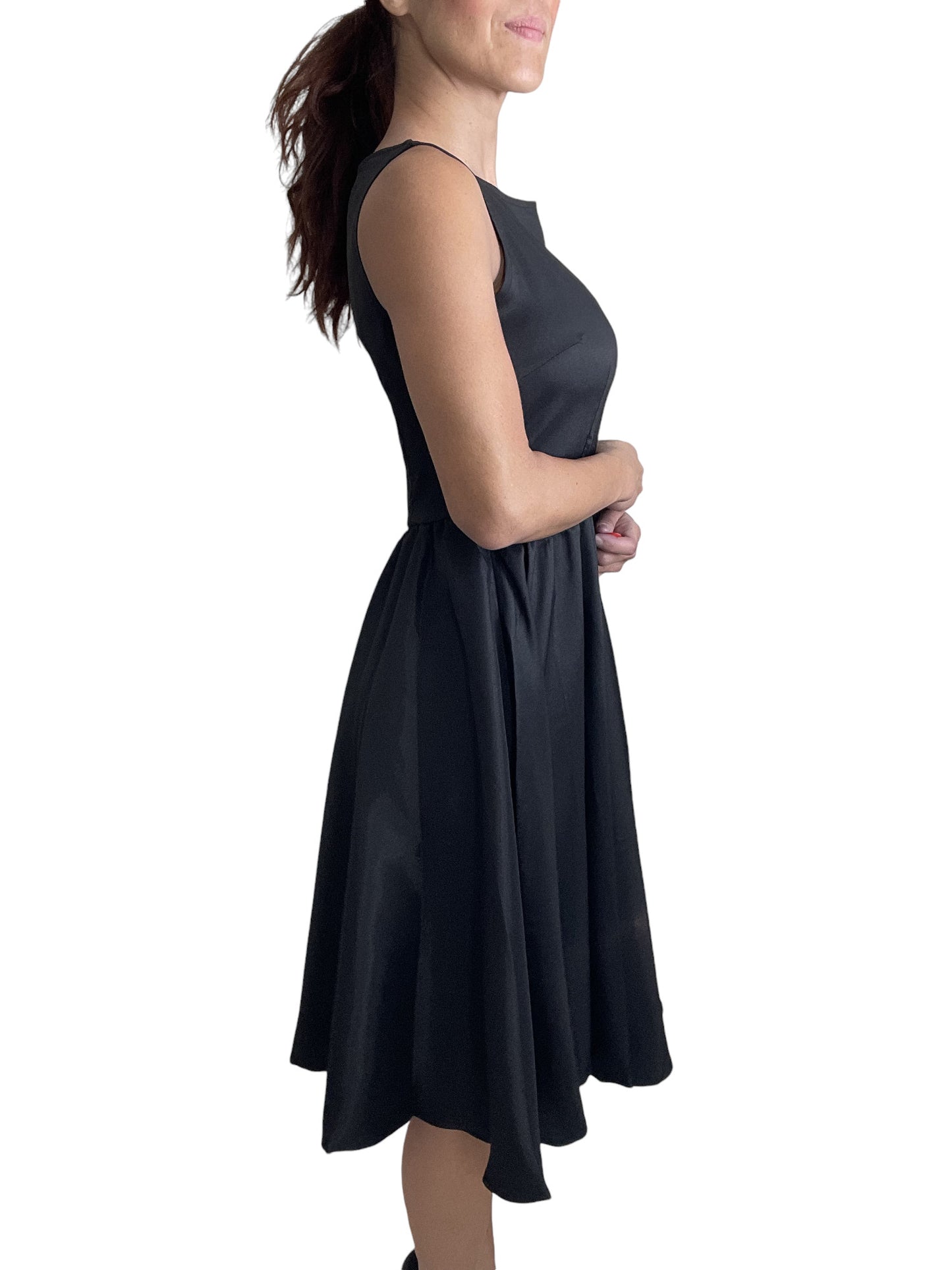 Retro Vintage Inspired Audrey Hepburn Style Black Satin Flare Swing Party Dress - Skelapparel