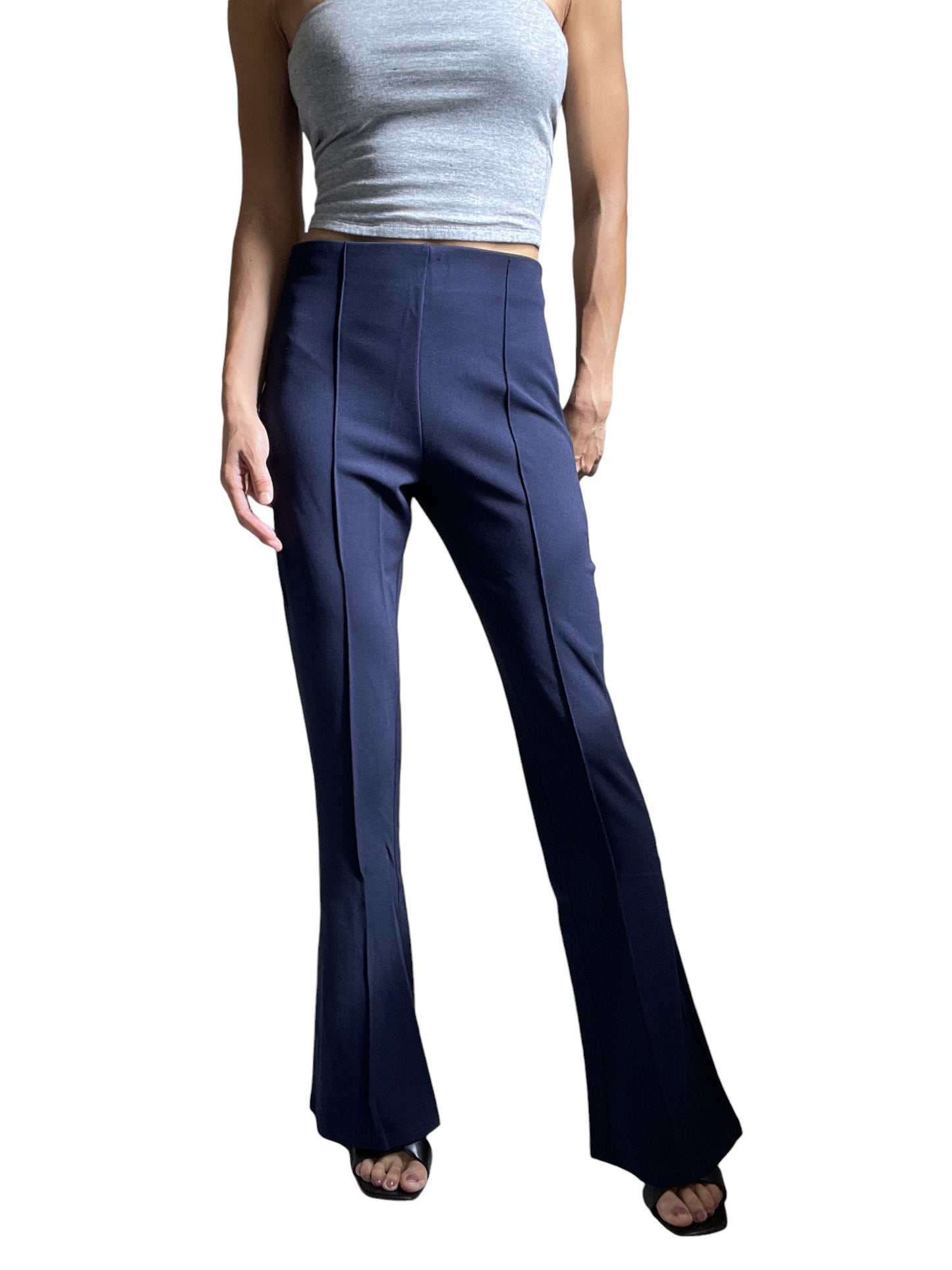 Women's Navy Blue Dressy Work Office Stretchy Slim high waisted flared pants