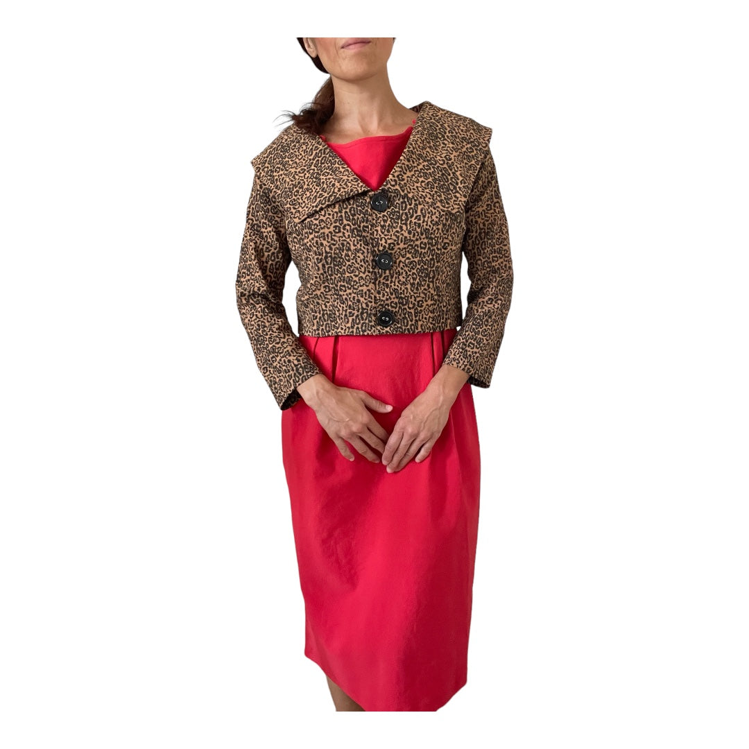 Vintage Vixen Pinup Red Pencil Dress with Leopard Jacket