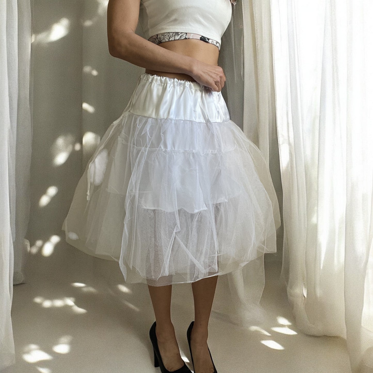 Viva Dance White Petticoat Three Layers Underskirt Pannier - Skelapparel