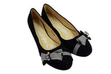 Accessories 7 Retro Pinup little Bow and Dazzling Beads Accent Black Suede Ballet Flats Shoes