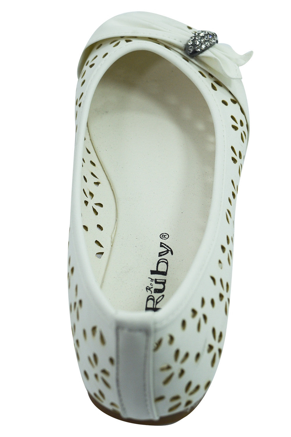Accessories Women's Dress White Faux Leather Floral Cutout Round Toe Ballet Flats Shoes with bow