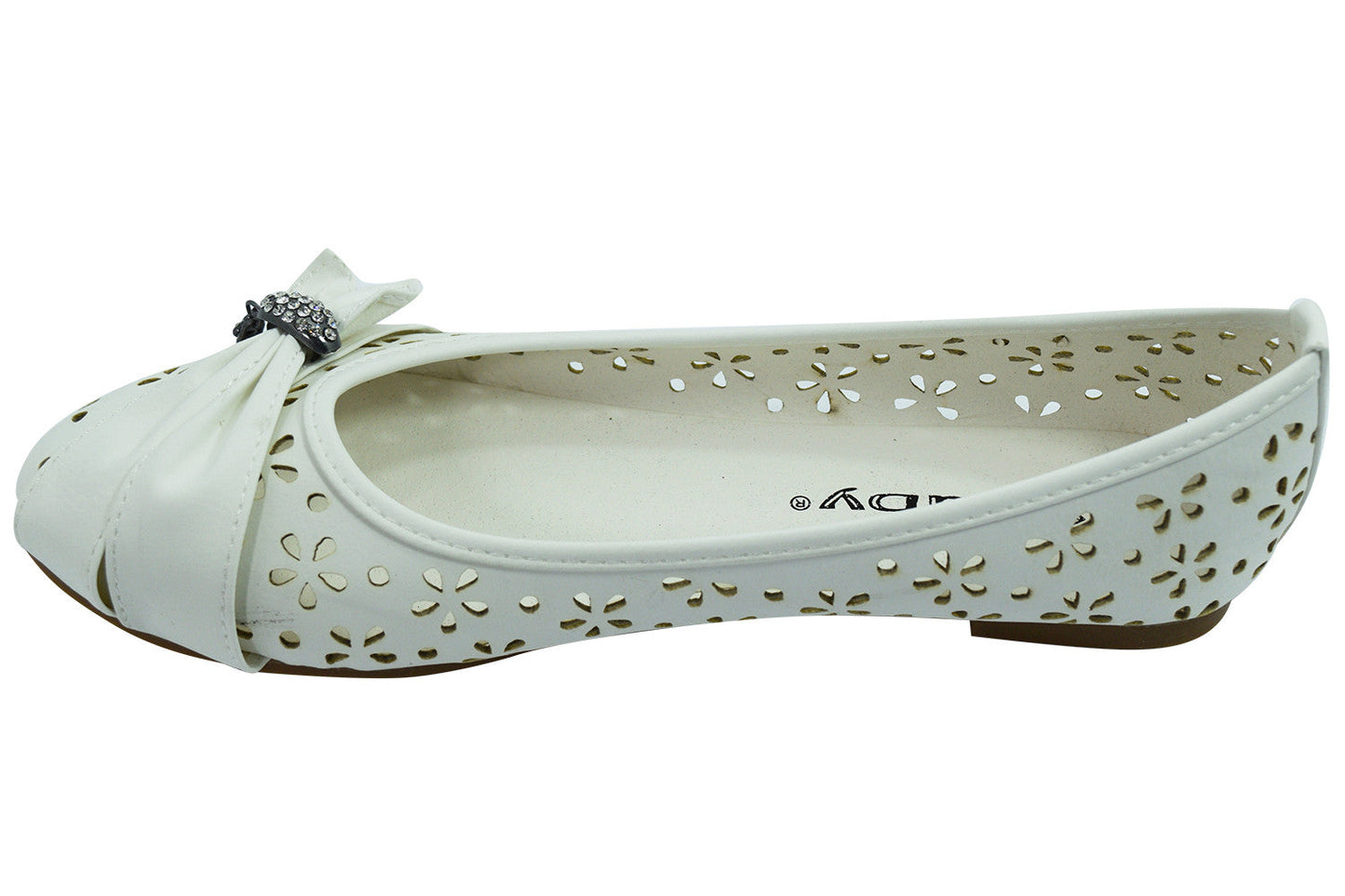 Accessories Women's Dress White Faux Leather Floral Cutout Round Toe Ballet Flats Shoes with bow