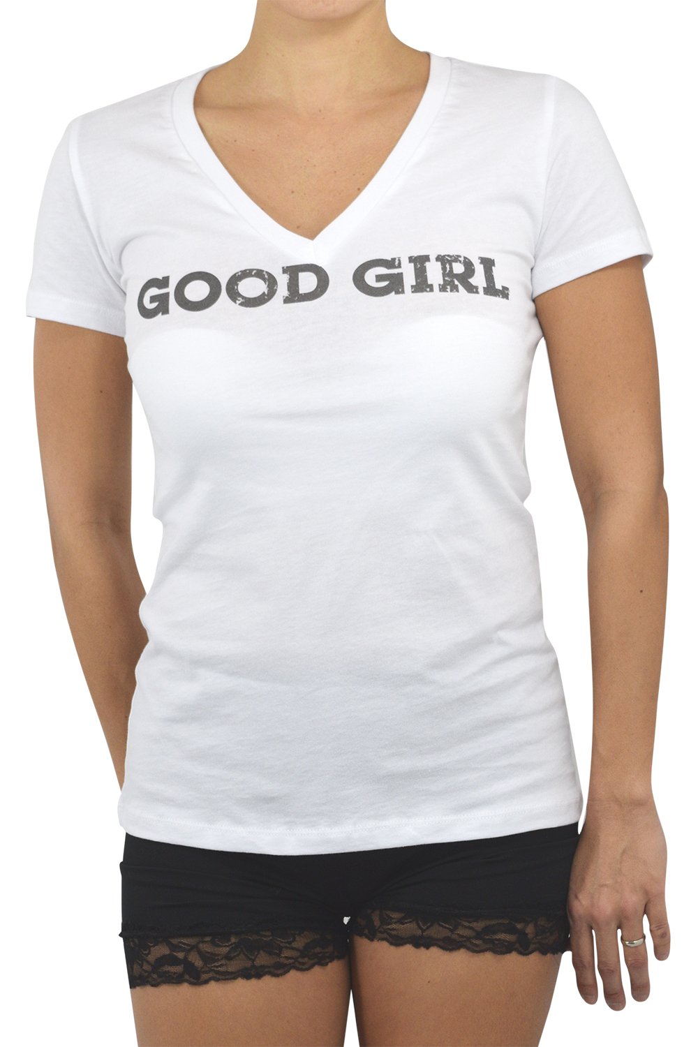 Tops Naughty Girl Tee " Good Girl" White V-neck Tee