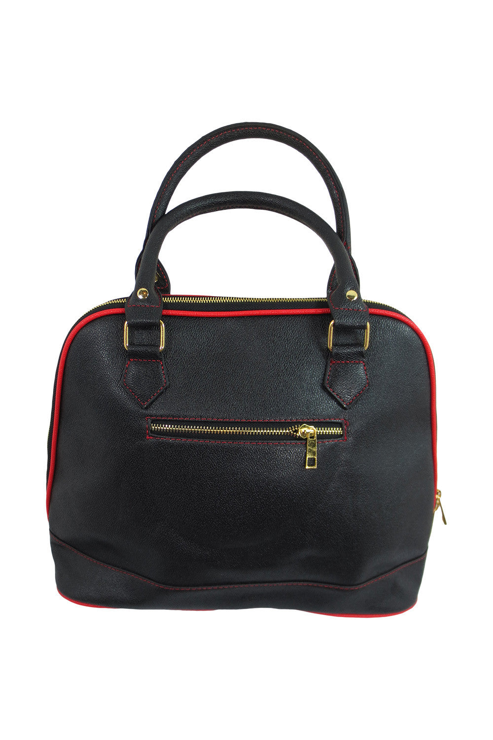 Accessories Black Flower Sugar Skull Bowling Shoulder Bag Black Faux Leather Tattoo Rockabilly