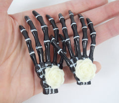 Accessories Black/white rose Goth Loli Spooky Cute Skeleton Hands with Rose Hair Clip - set of 2