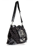 Accessories Black Goth Steampunk Black Flocked Ribcage Skeleton Cameo Handbag Shoulder Bag