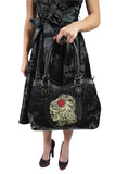 Accessories Black Gothic Flocked Skull Cameo Skull Lady Rose Black Handbag
