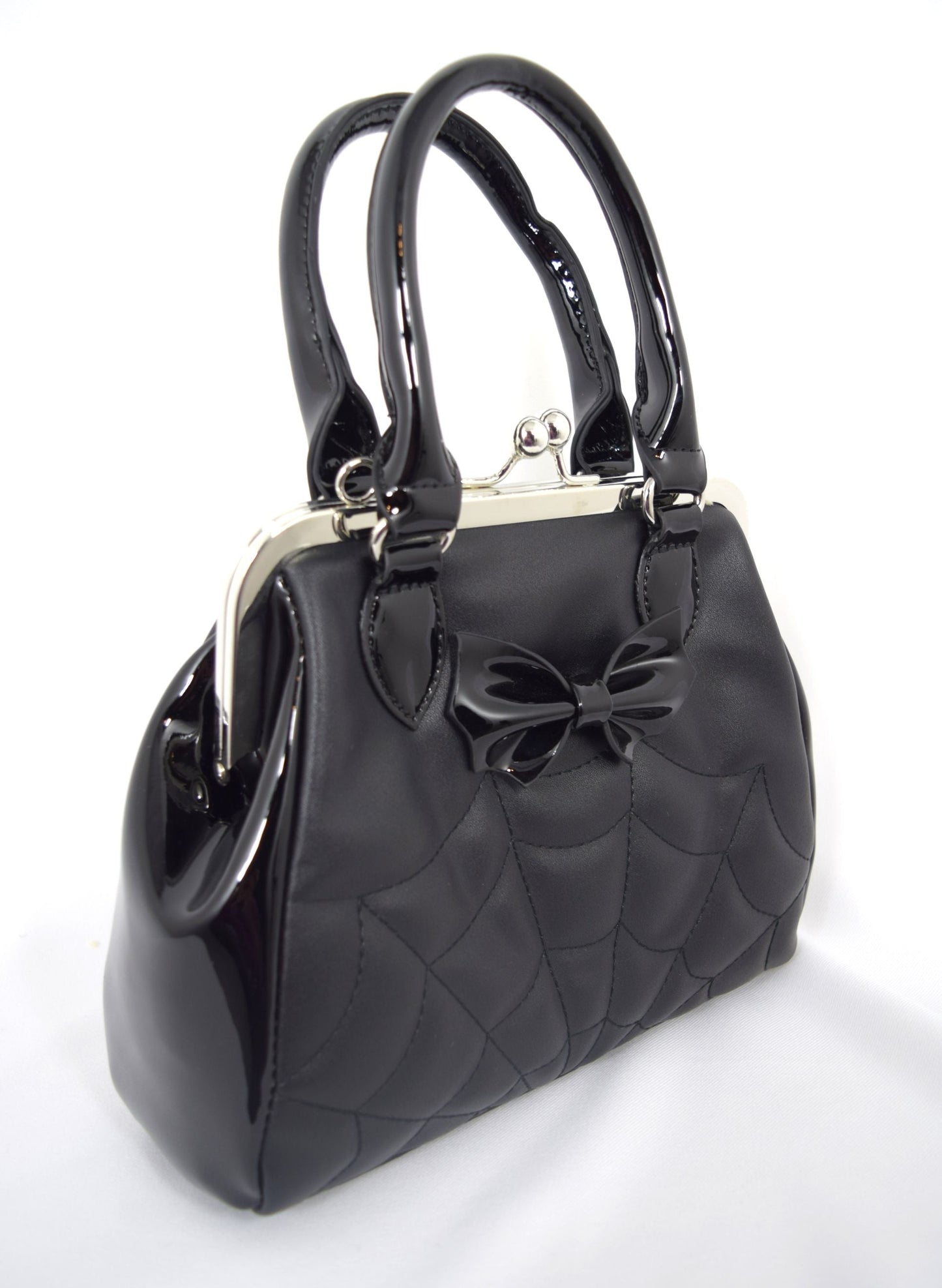 Accessories Gothic Glam Bat Bow and Spider Web Black Kiss-Lock Purse